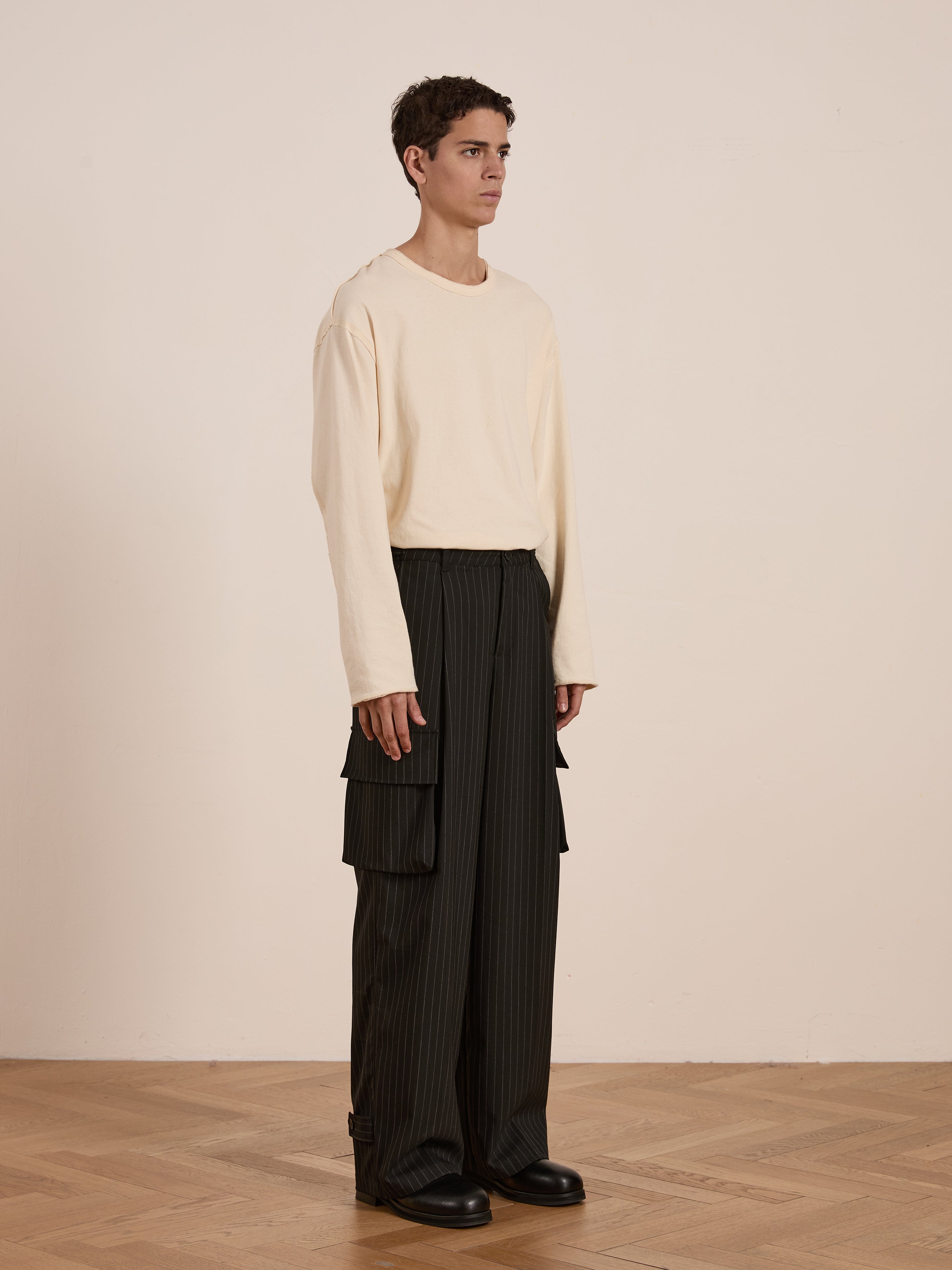 Hava Pinstripe Pleated Cargo Trousers | Modern Menswear by yycbvcnbmmnbm