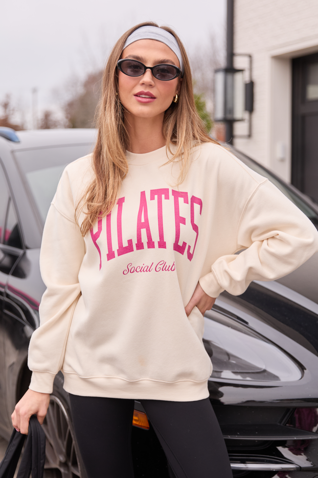 Pilates Cream Graphic Sweatshirt | Elegant Women's Fashion by coolavocek