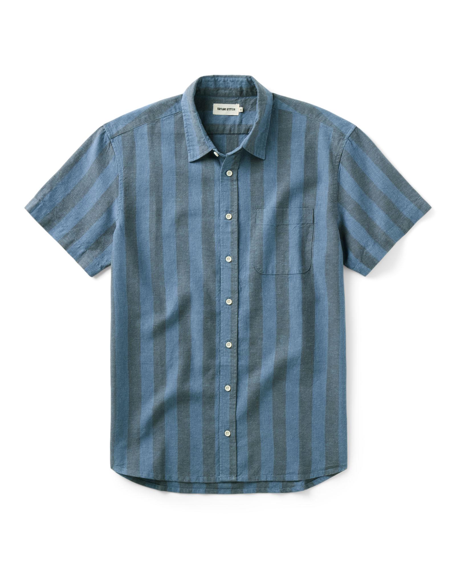 The Short Sleeve California in Blue Stone Stripe Hemp | Modern Menswear by yycbvcnbmmnbm