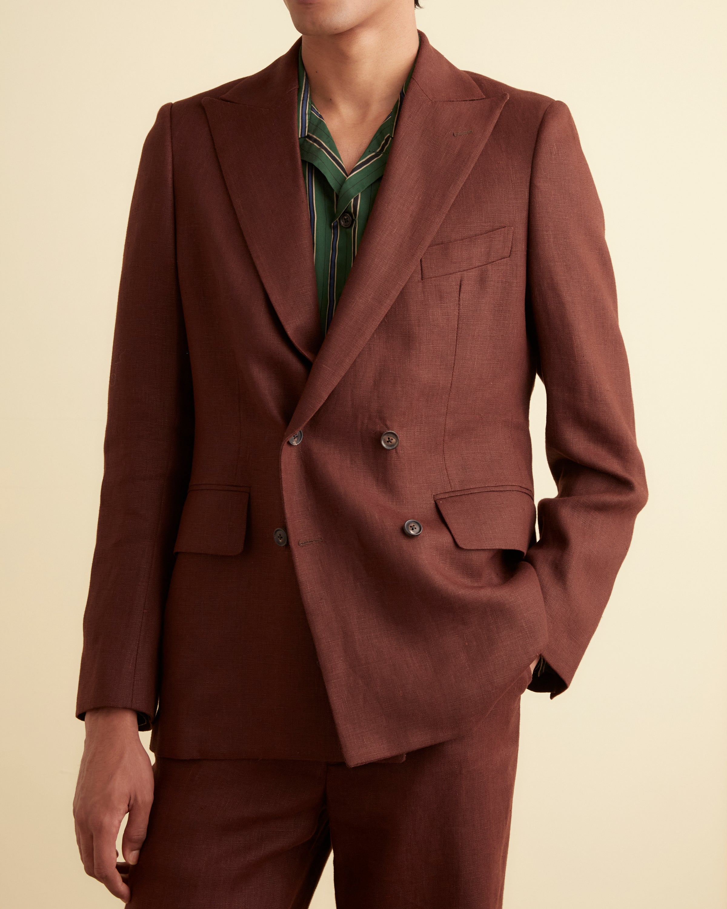 Linen Double-Breasted Suit Jacket - Chocolate | Modern Menswear by yycbvcnbmmnbm