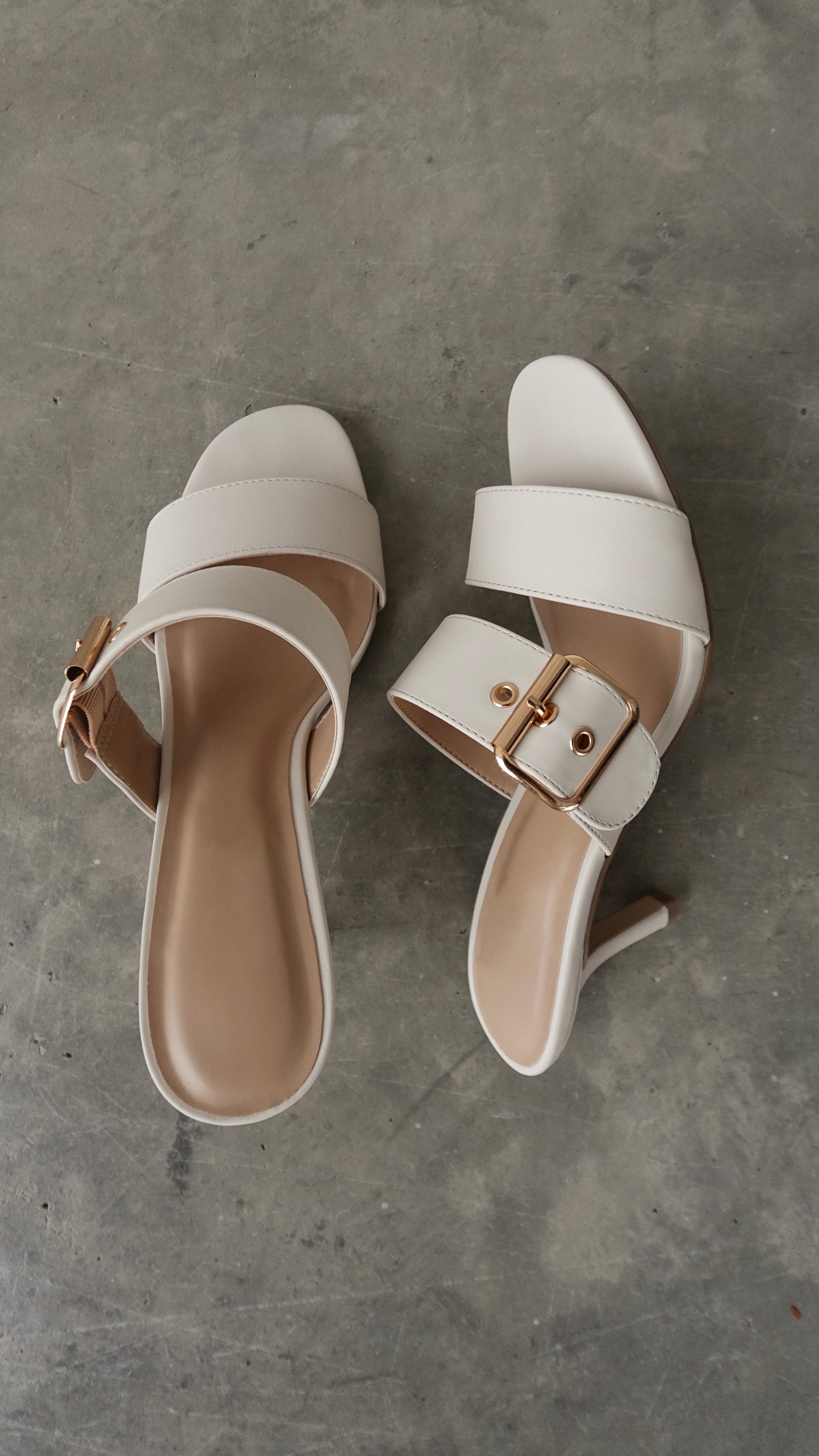 Ivory Kitten Heel with Gold Buckle | Elegant Women's Fashion by coolavocek