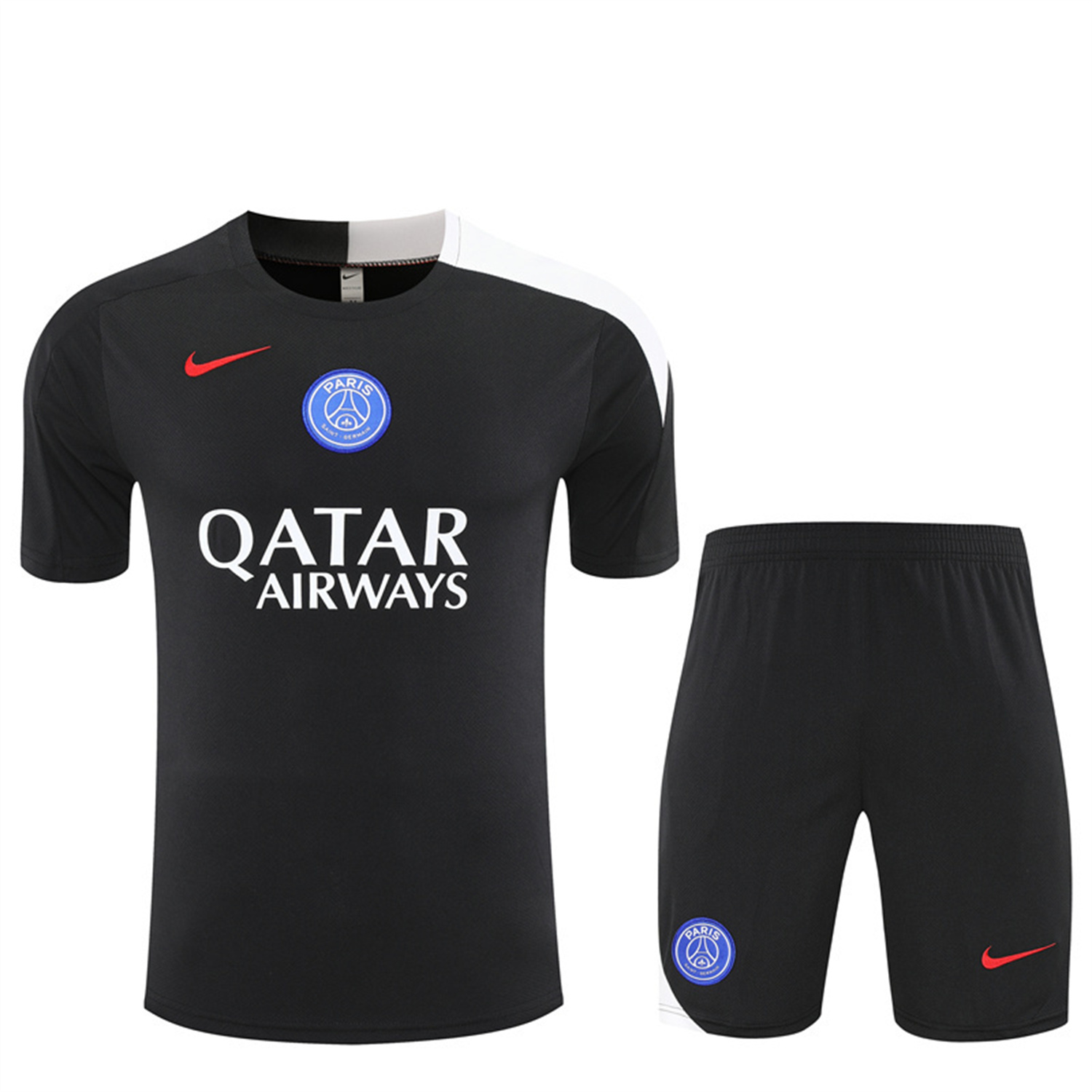 AlphaJersey-Paris Saint-Germain PSG 25-26 Kids Short-Sleeve Training Set - White Edge Black Top & Black Shorts