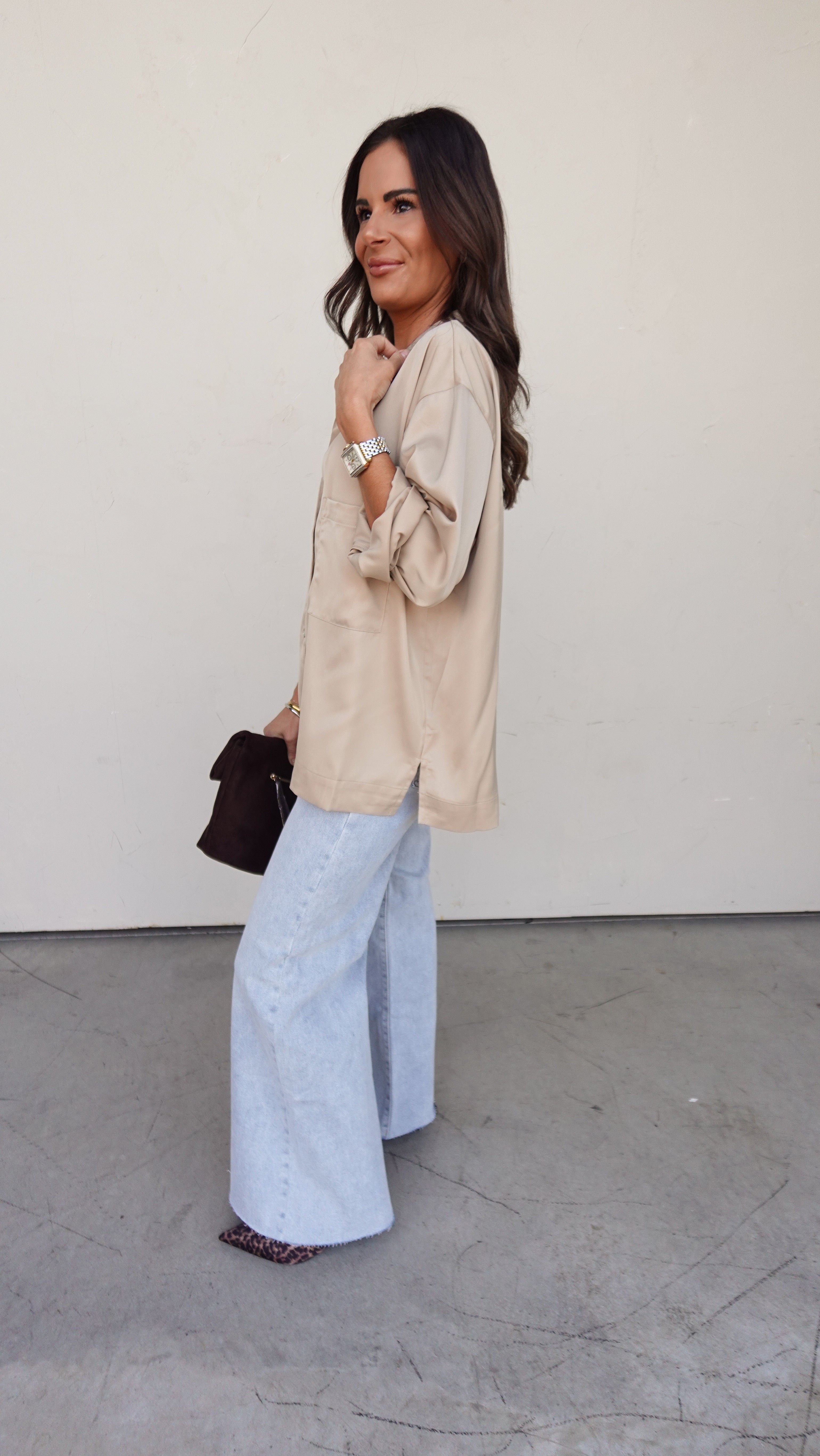 Champagne Satin Button-Up Top | Elegant Women's Fashion by coolavocek
