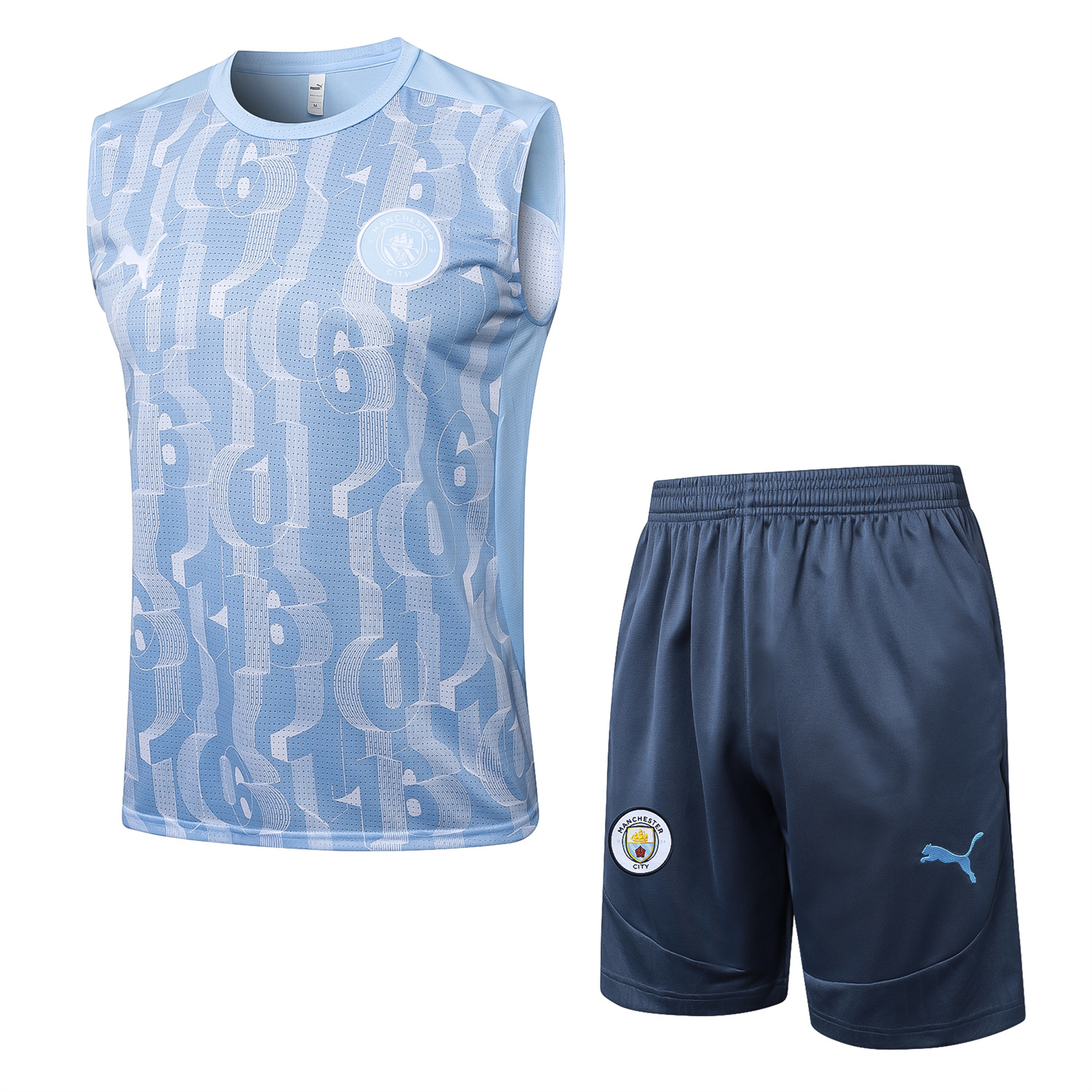 AlphaJersey-Manchester City 25-26 Vest Training Set - Sky Blue Vest and Deep Blue Shorts