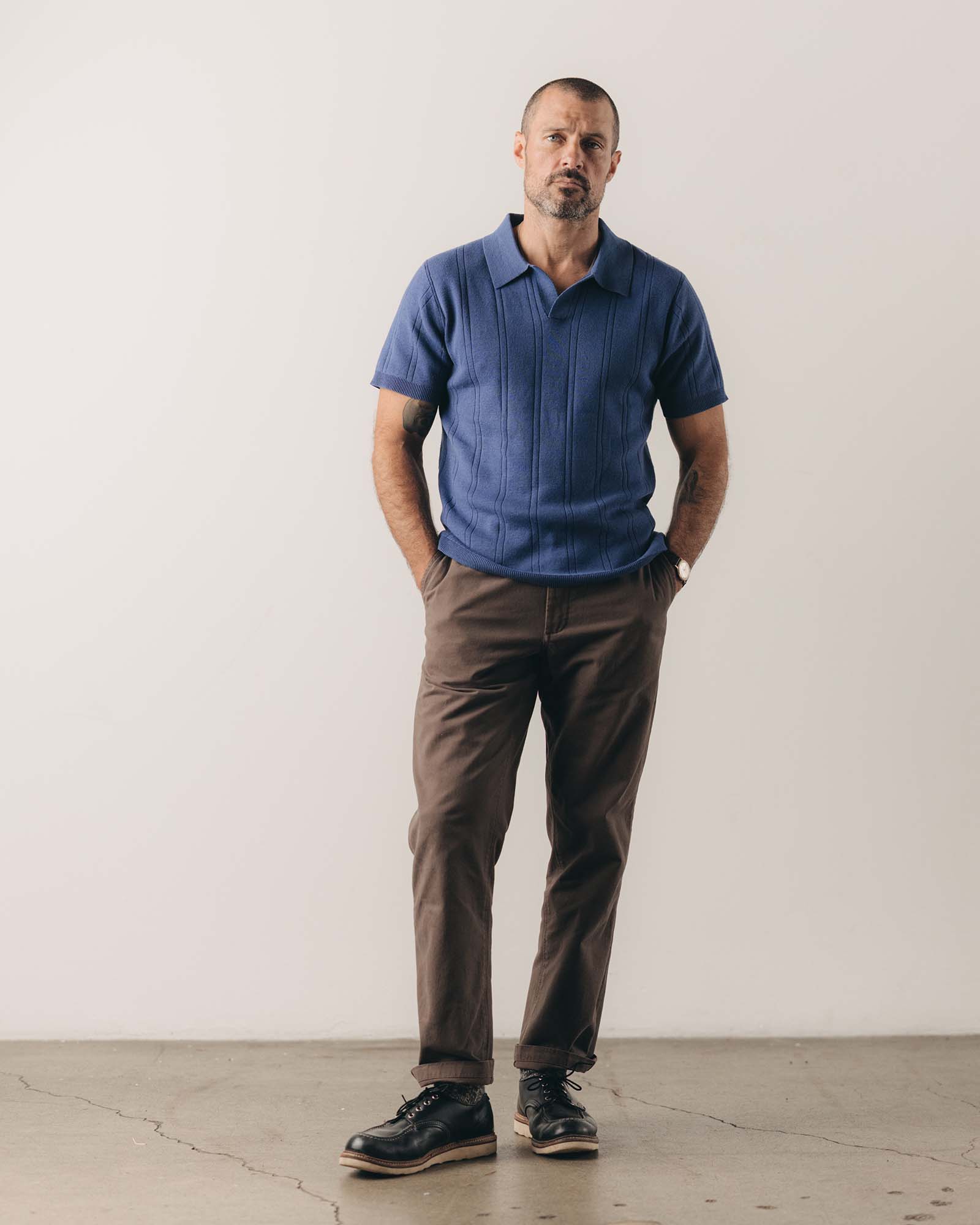 The Valencia Sweater Polo in Heather Clear Blue Rib | Modern Menswear by yycbvcnbmmnbm