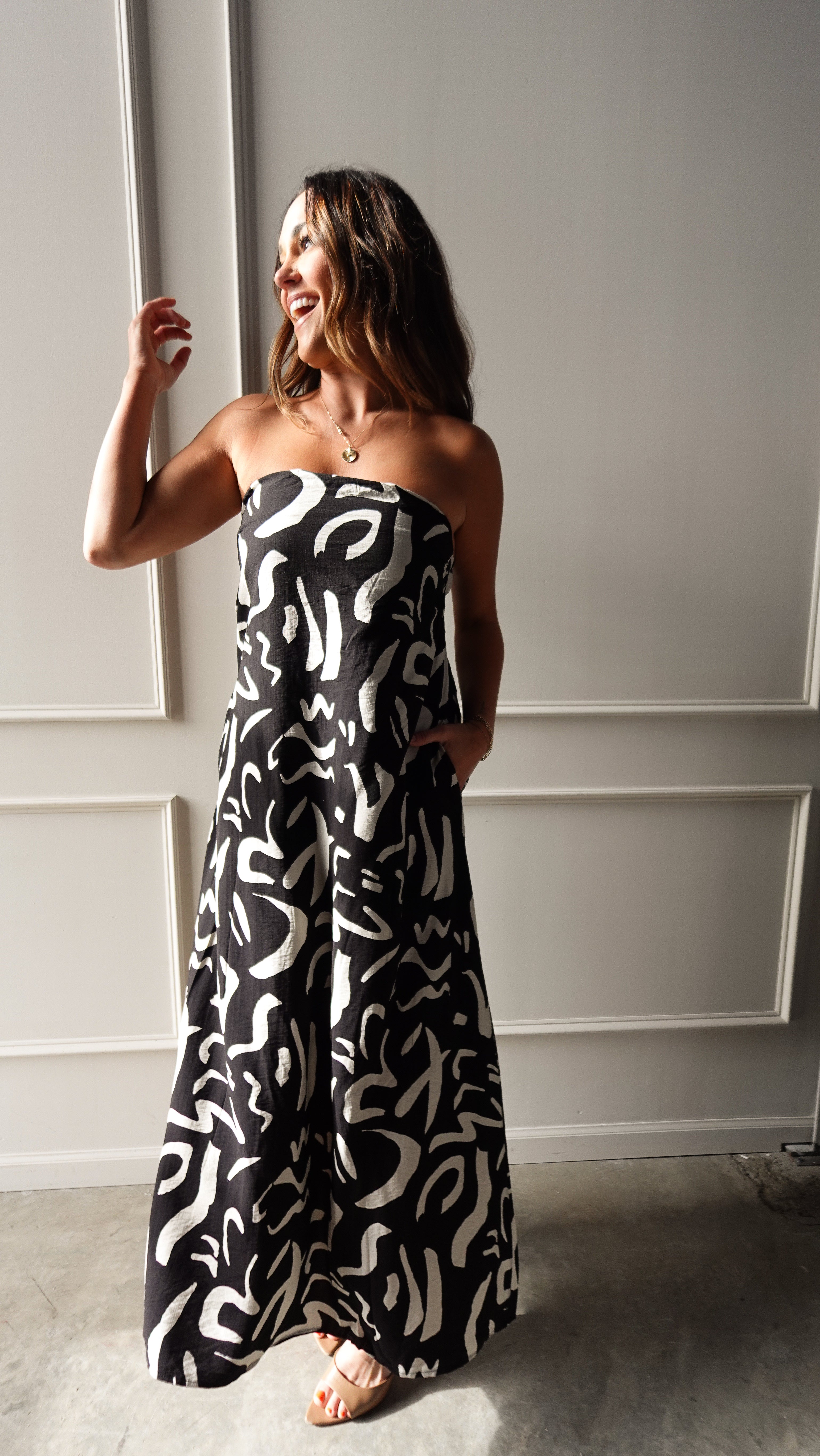 Black Patterned Strapless Dress | Elegant Women's Fashion by coolavocek
