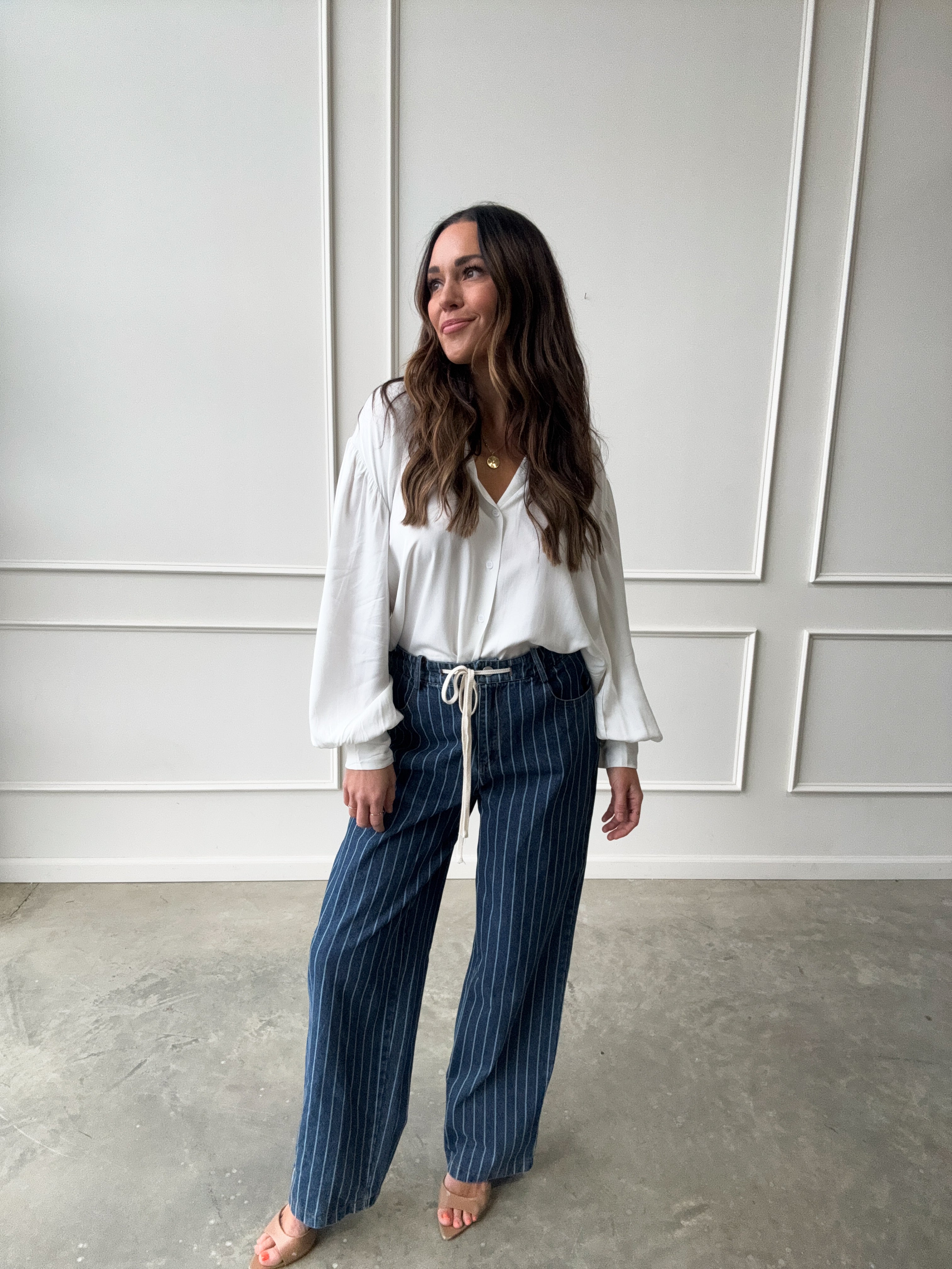 Drawstring Striped Straight Denim | Elegant Women's Fashion by coolavocek