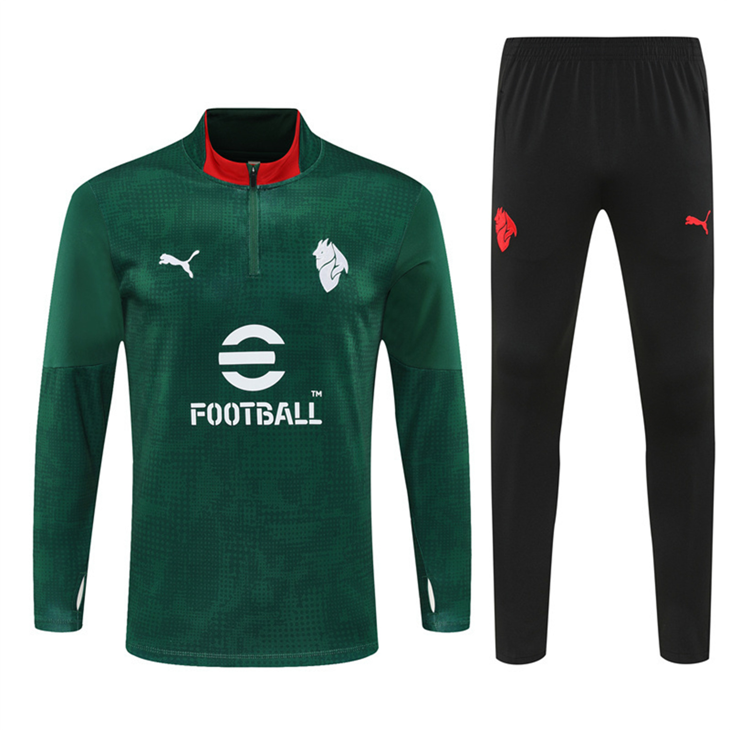 AlphaJersey-AC Milan 25-26 Kids Long Sleeve Training Set - Army Green Top & Black Pants