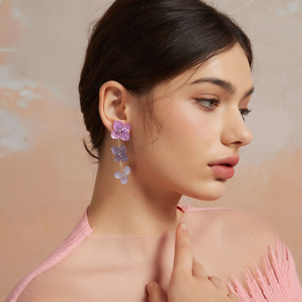 Two-Tone Three Hydrangea Flowers Drop Earrings