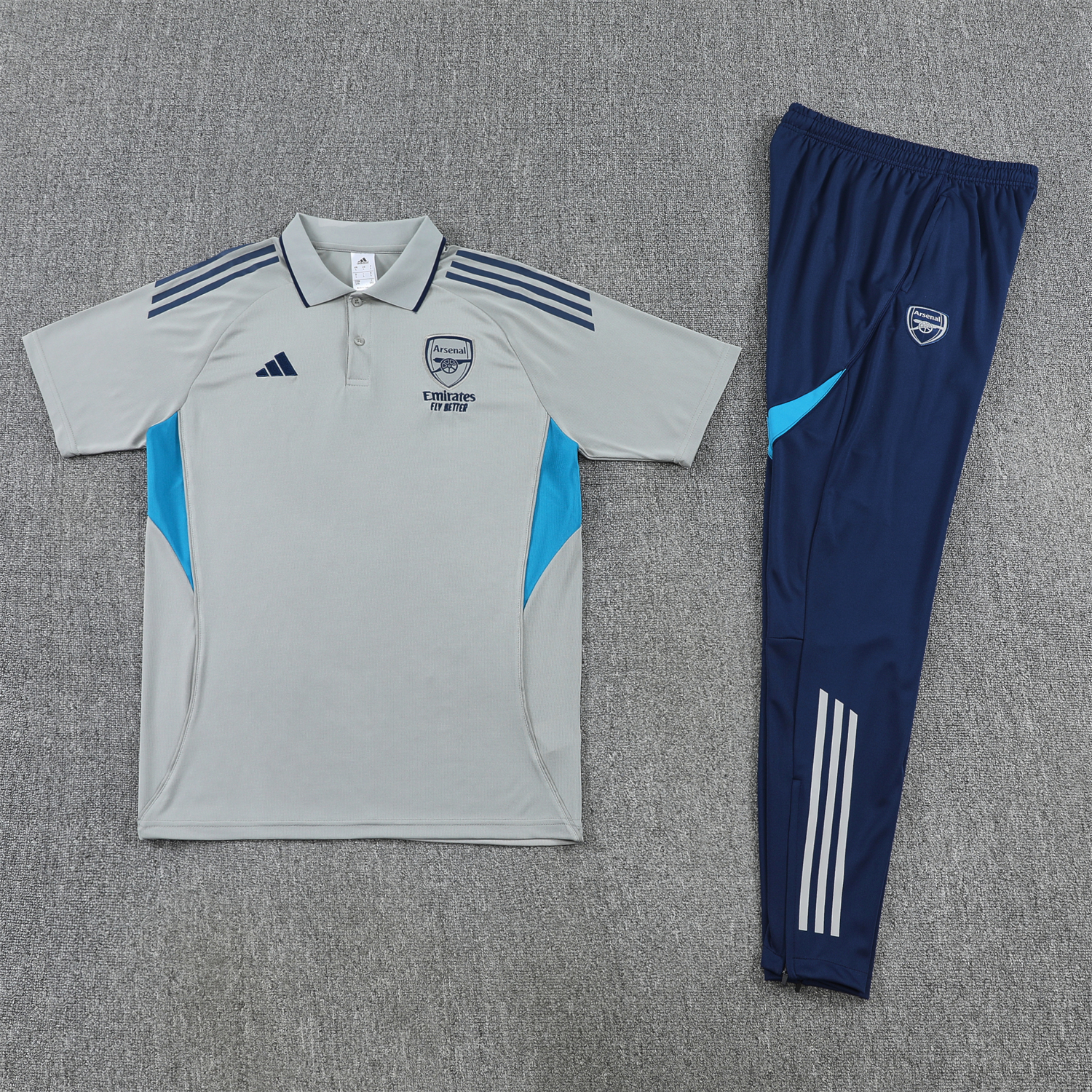 AlphaJersey-Arsenal 25-26 POLO Short-Sleeve Training Set - Grey Top and Deep Blue Pants