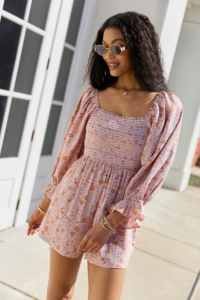 Millie Pink Floral Smocked Top Romper SALE | Elegant Women's Fashion by coolavocek