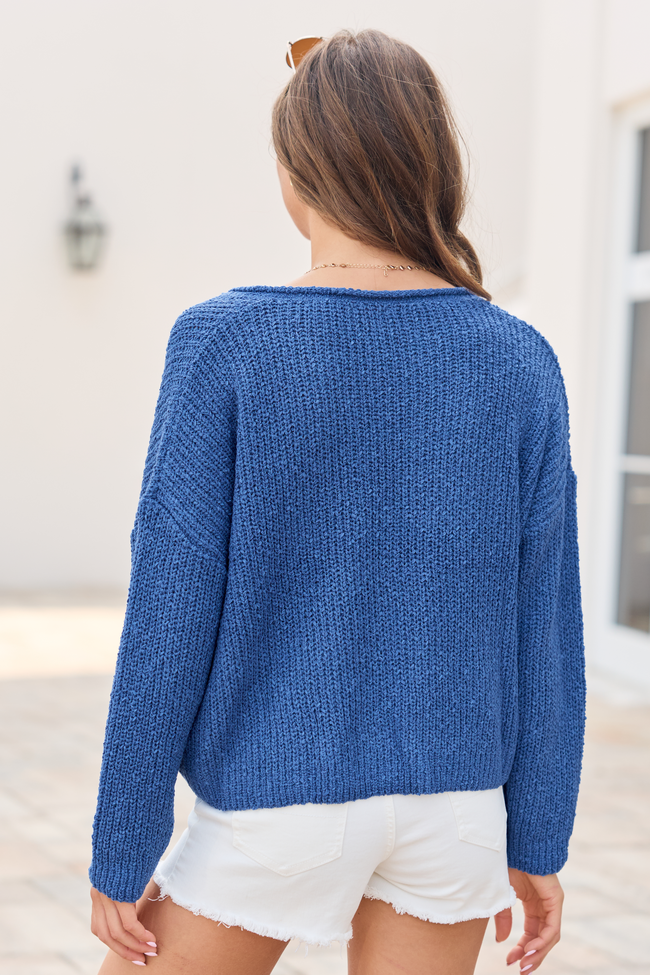 Mckenzie Blue Open Knit V-Neck Sweater | Elegant Women's Fashion by coolavocek