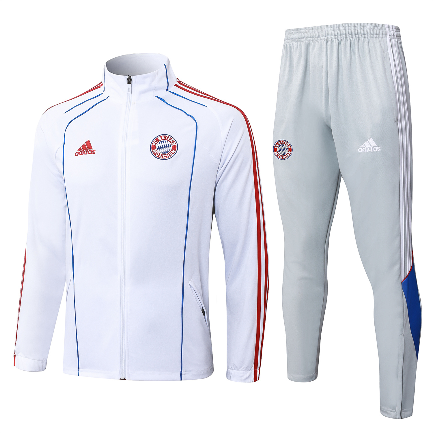 AlphaJersey-Bayern Munich 25-26 Jacket Training Tracksuit - White Throwback Jackets & Grey Pants