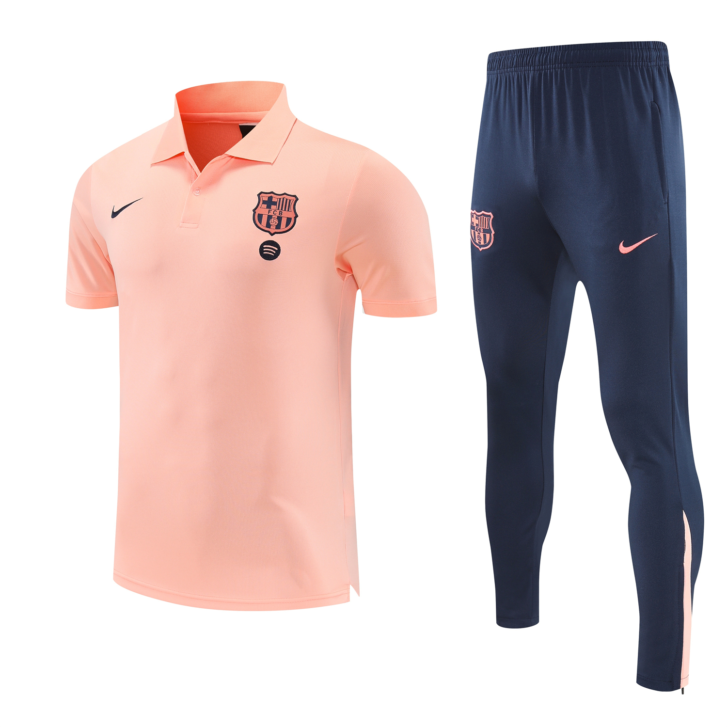 AlphaJersey-Barcelona 25-26 POLO Short-Sleeve Training Set - Pink Top and Dark Blue Pants