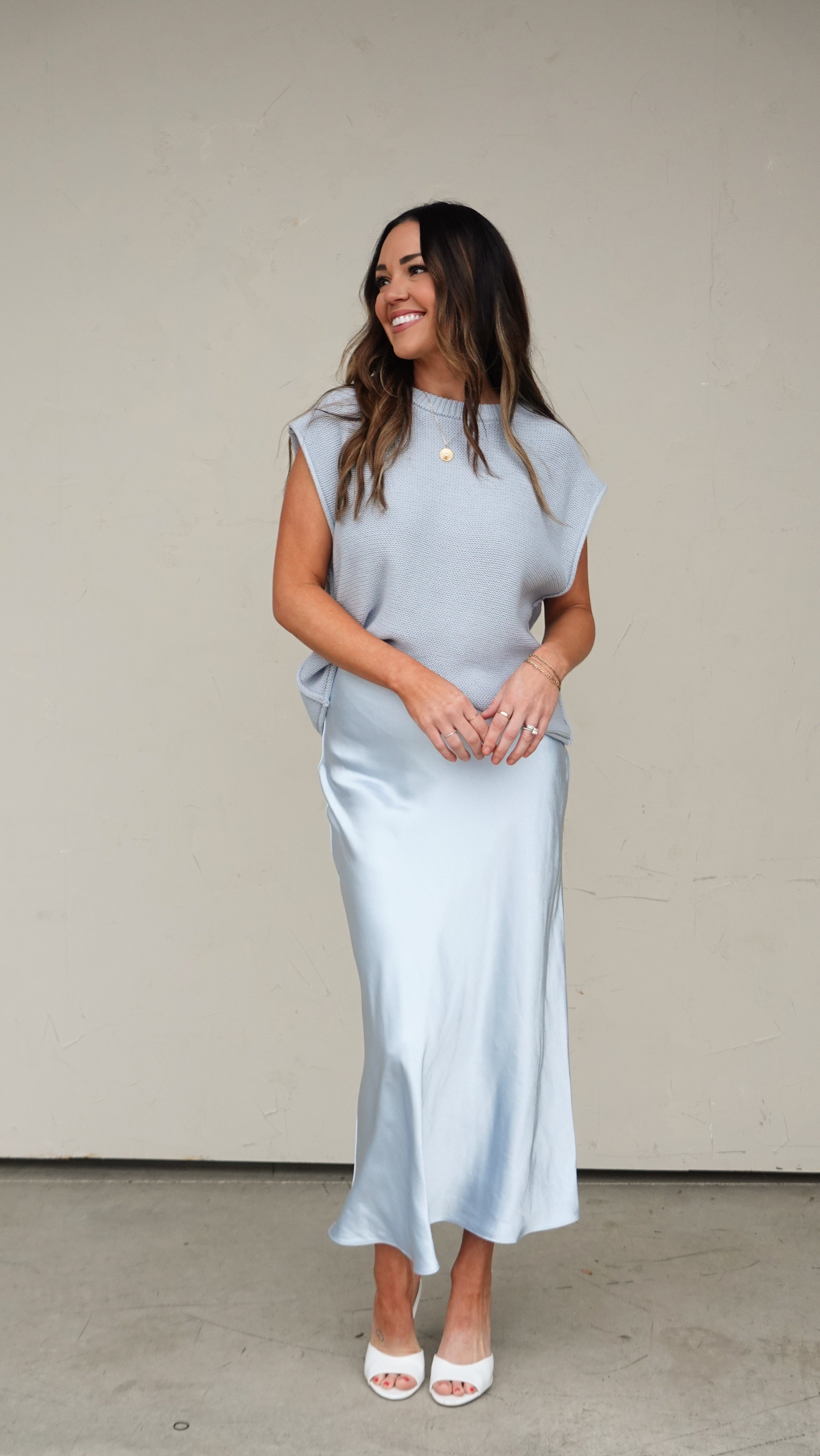 Cloud Blue Sleeveless Knit Top | Elegant Women's Fashion by coolavocek