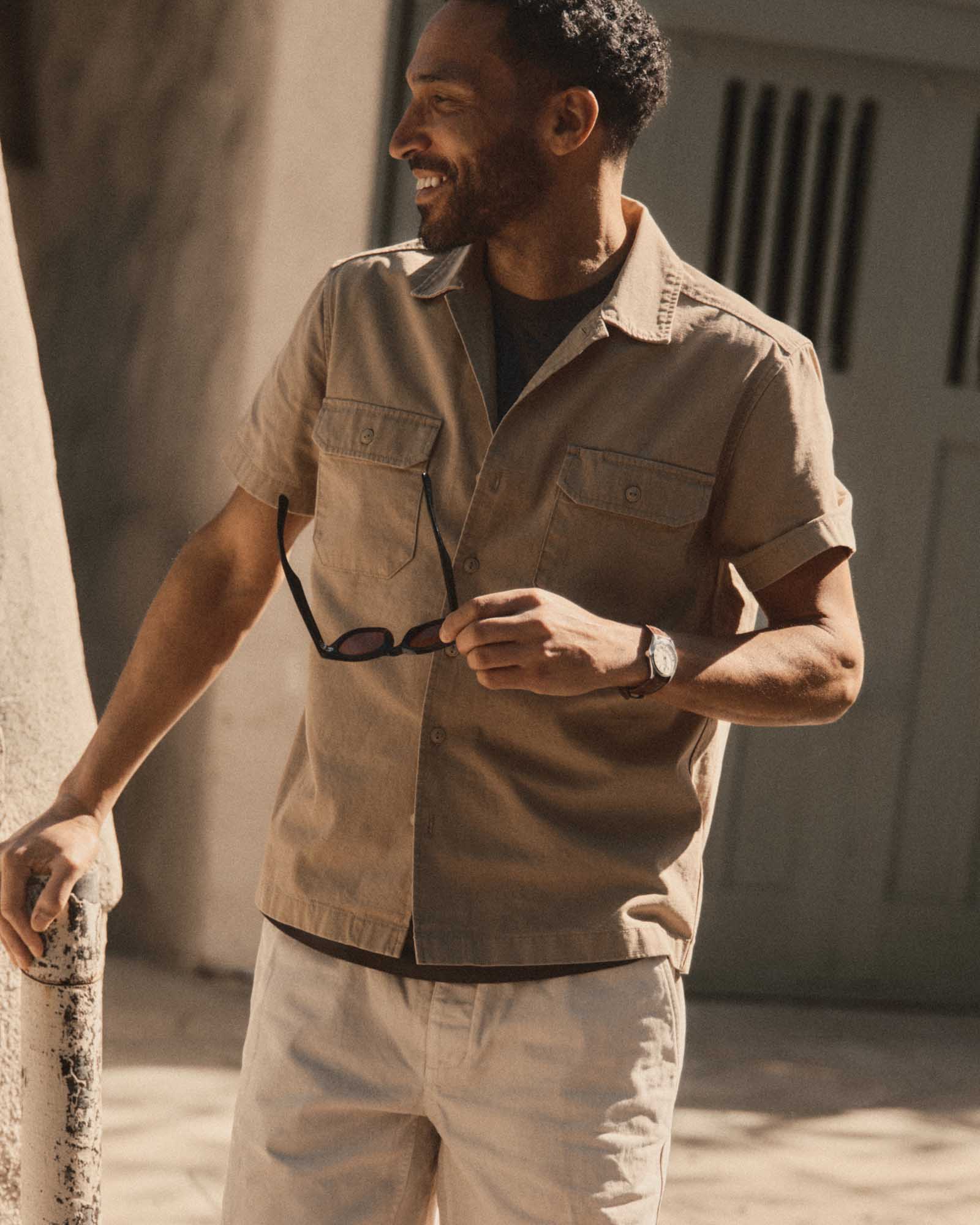 The Short Sleeve Mechanic Shirt in Khaki Ripstop | Modern Menswear by yycbvcnbmmnbm