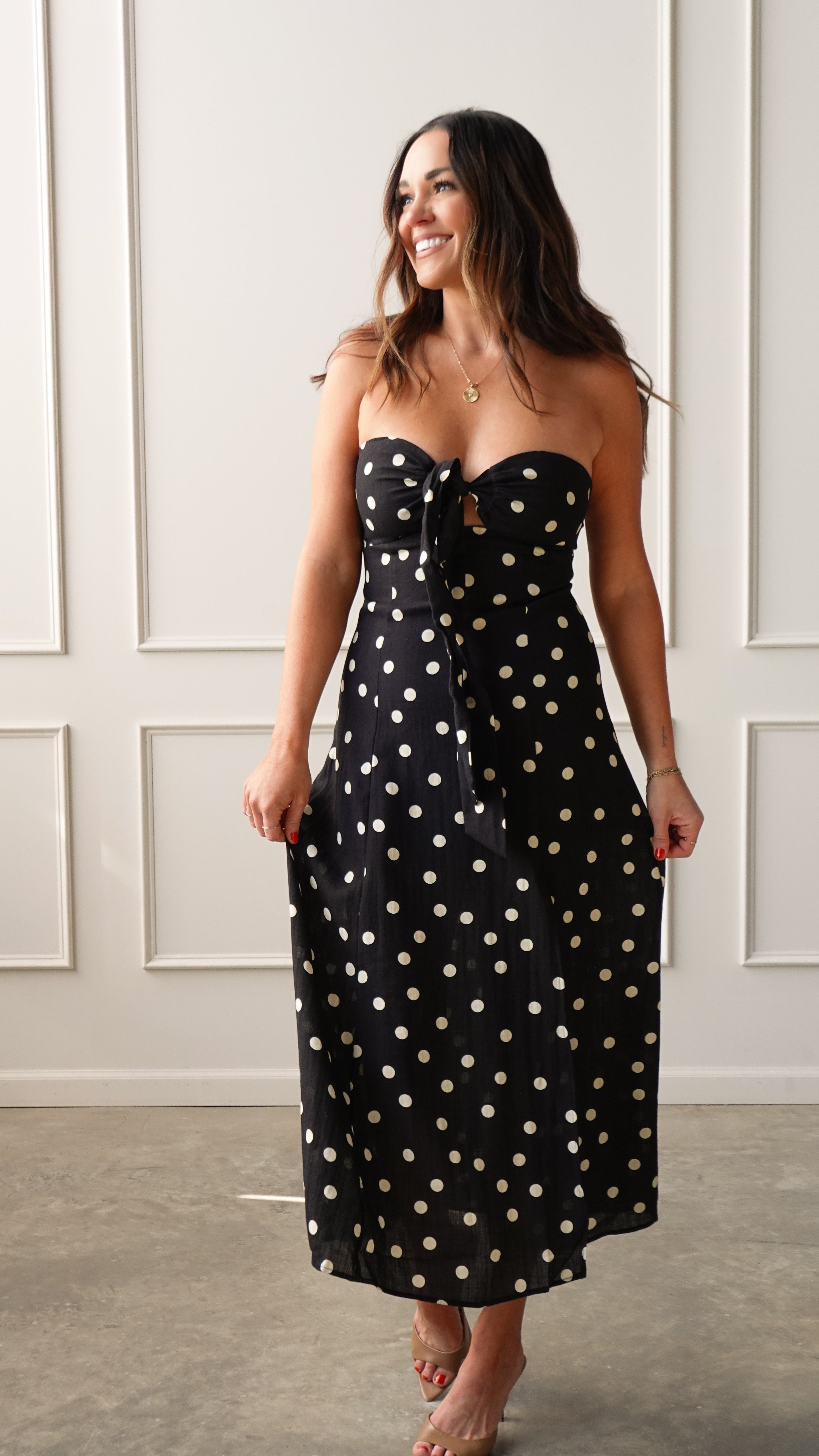 Black Polka Dot Strapless Dress | Elegant Women's Fashion by coolavocek