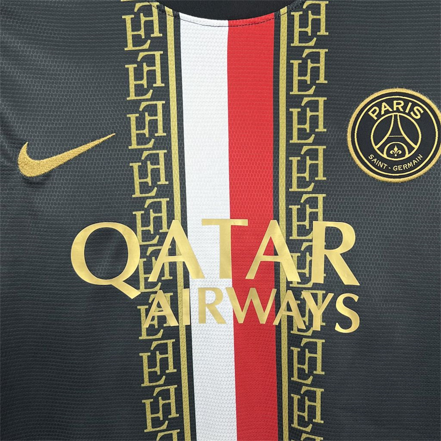AlphaJersey-Paris Saint-Germain PSG 25-26 Red White Stripes Black Jersey - Fans Version