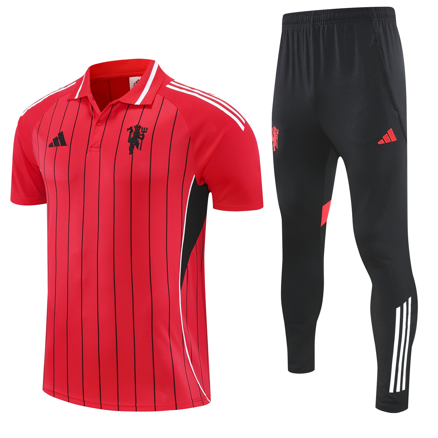 AlphaJersey-Manchester United 25-26 POLO Short-Sleeve Training Set - Red Top and Black Pants