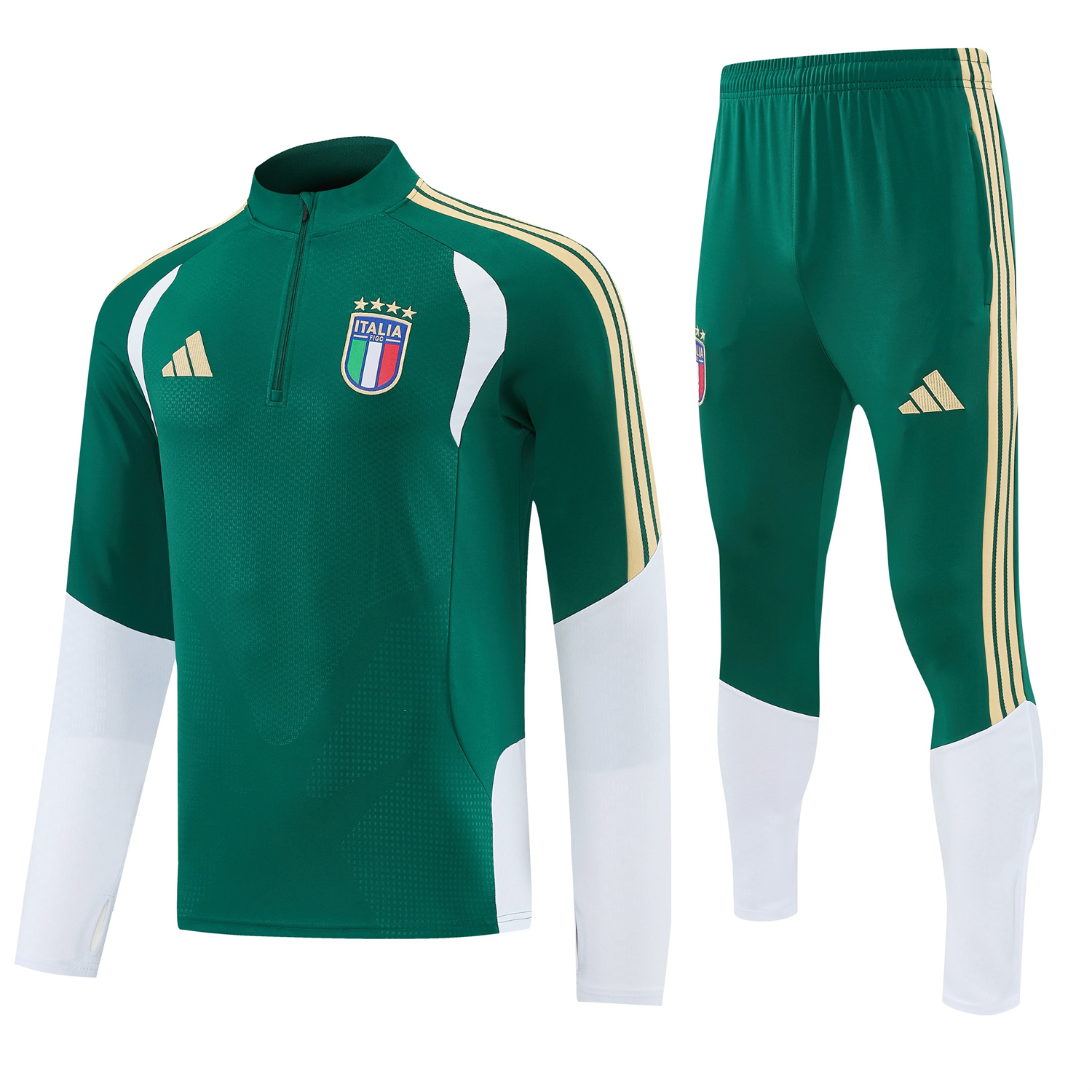 AlphaJersey-Italy 2026 Long Sleeve Training Set - Green With White Top & Pants