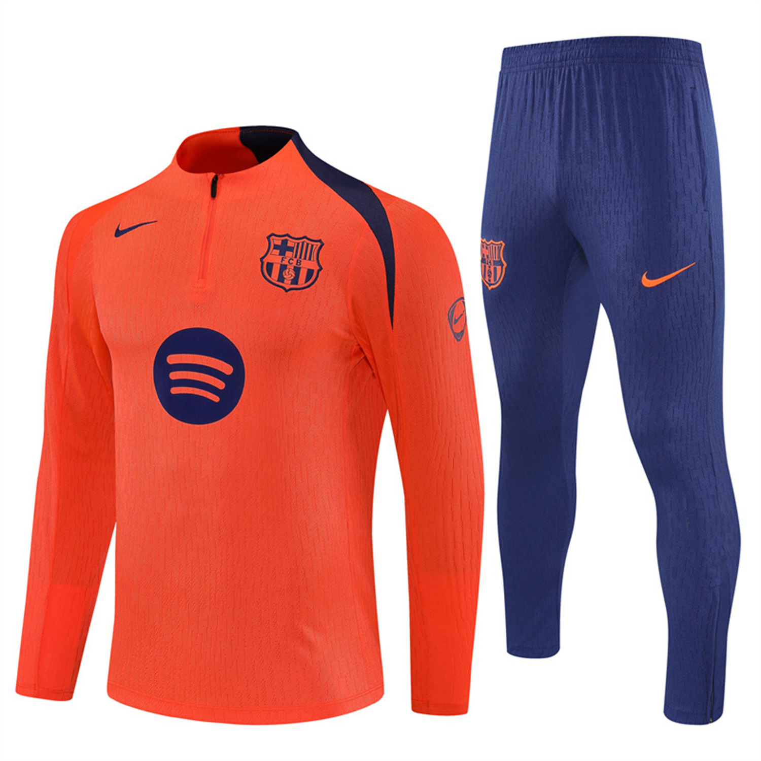 AlphaJersey-Barcelona 25-26 Long Sleeve Training Set - Orange Top Royal Blue Sponsor & Royal Blue Pants