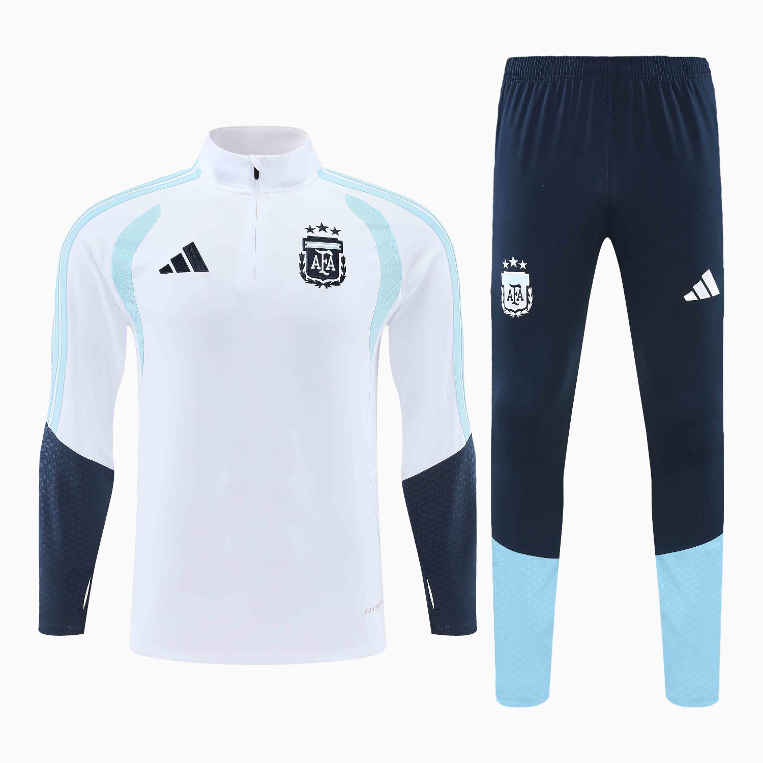 AlphaJersey-Argentina 2026 Kids Long Sleeve Training Set - White Top & Black Pants