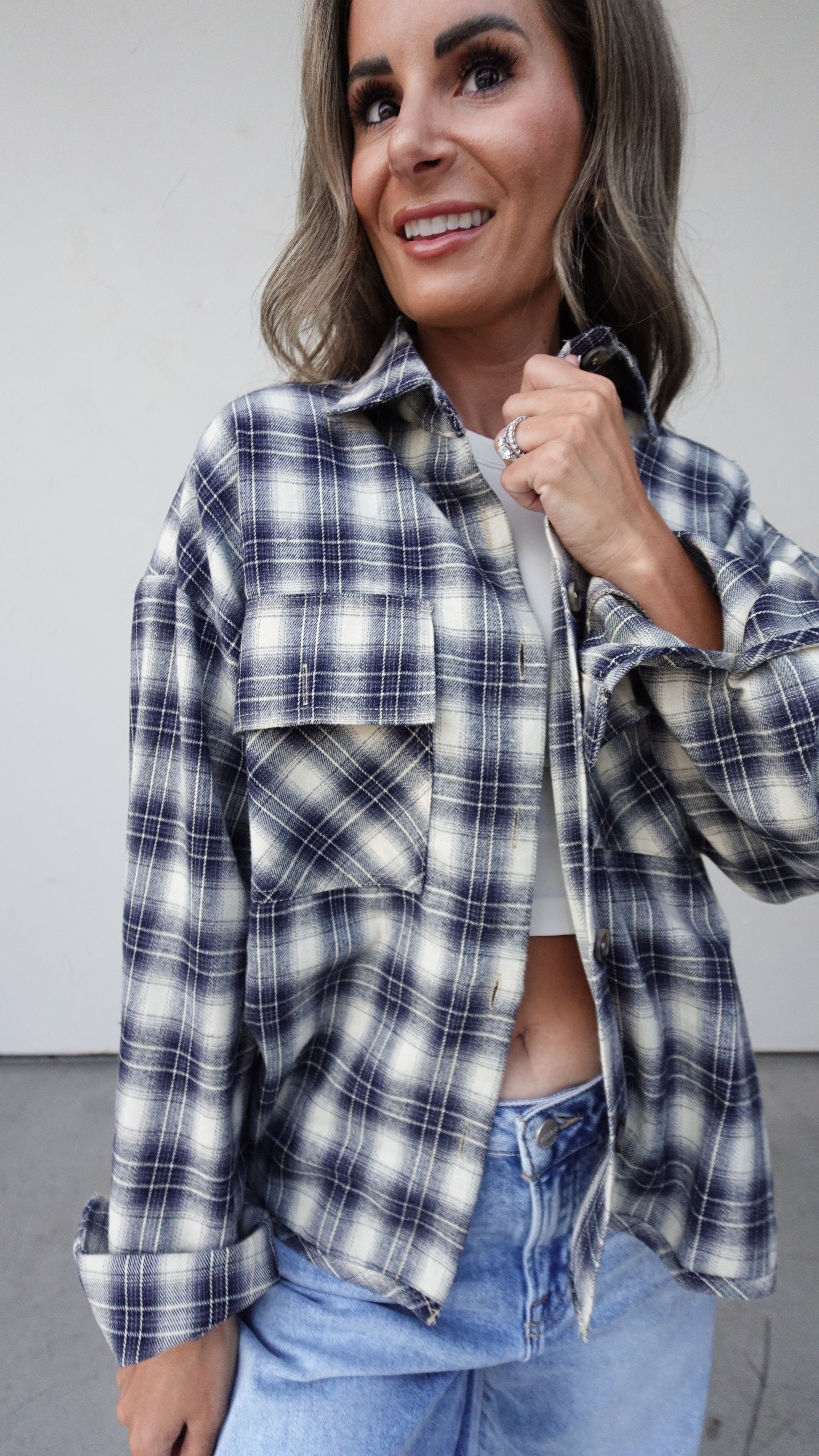 Navy Plaid Flannel | Elegant Women's Fashion by coolavocek