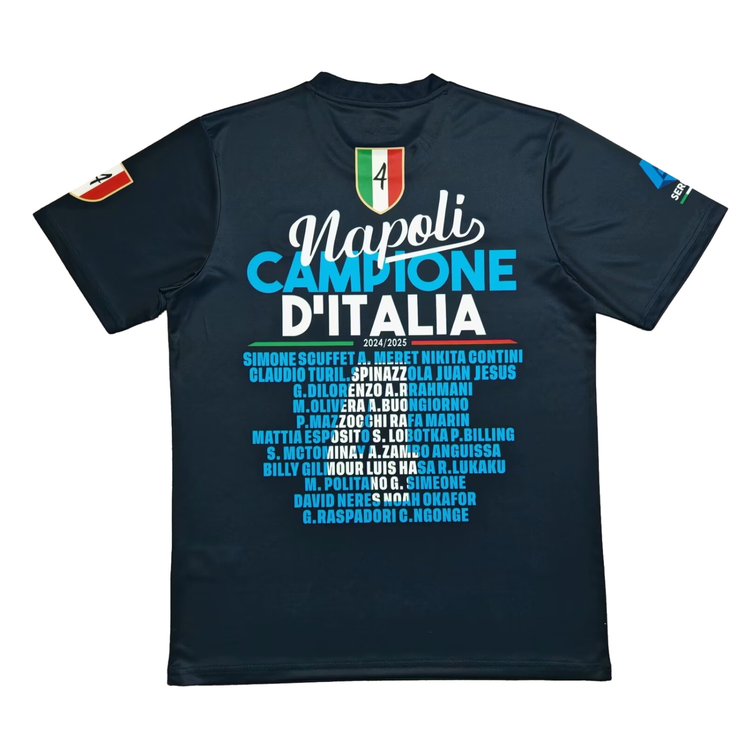 AlphaJersey-Napoli Four-Time Serie A Champions Commemorative Black T-Shirt With Full Team Squad Back Print