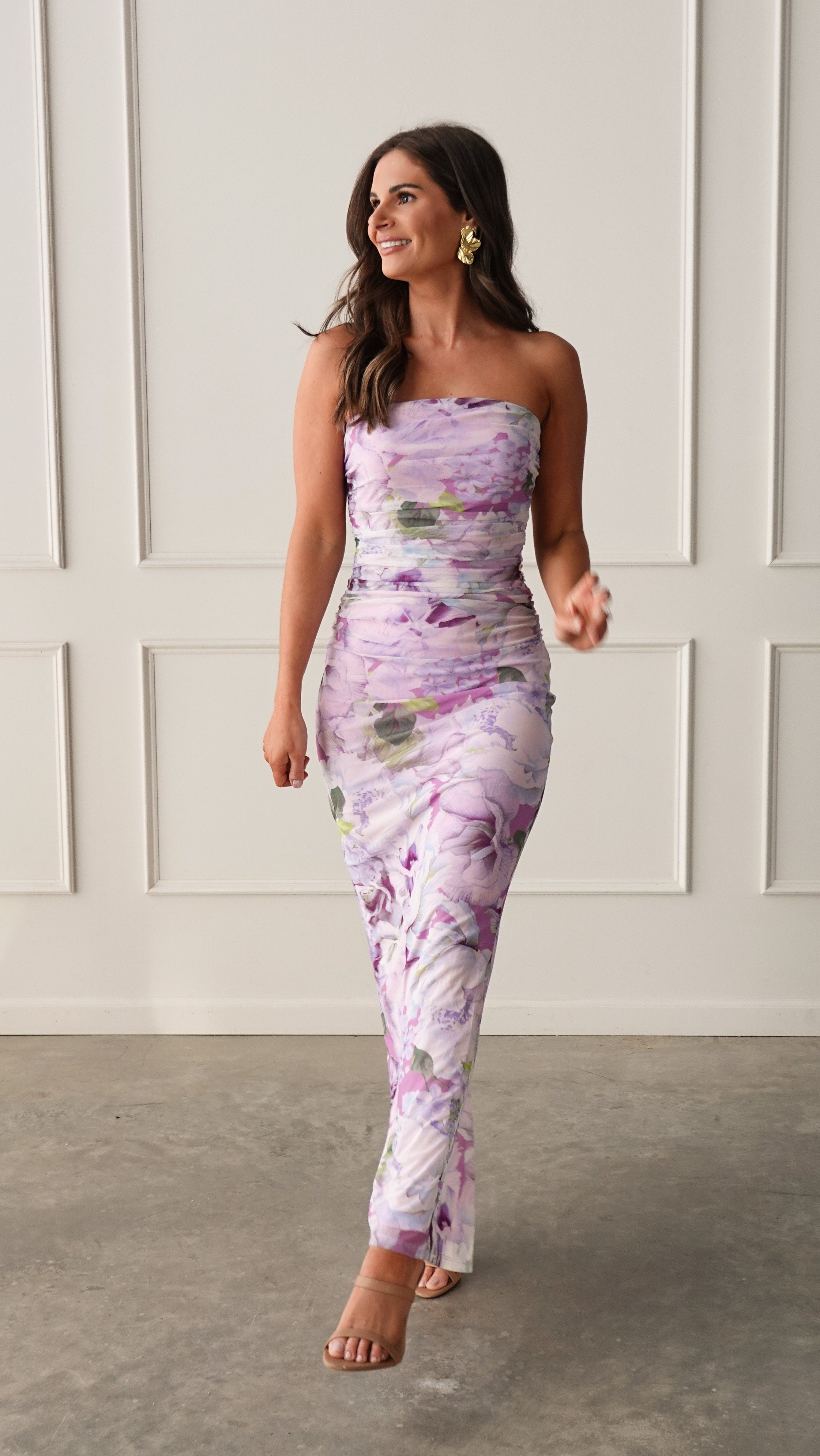 Purple Floral Strapless Dress | Elegant Women's Fashion by coolavocek