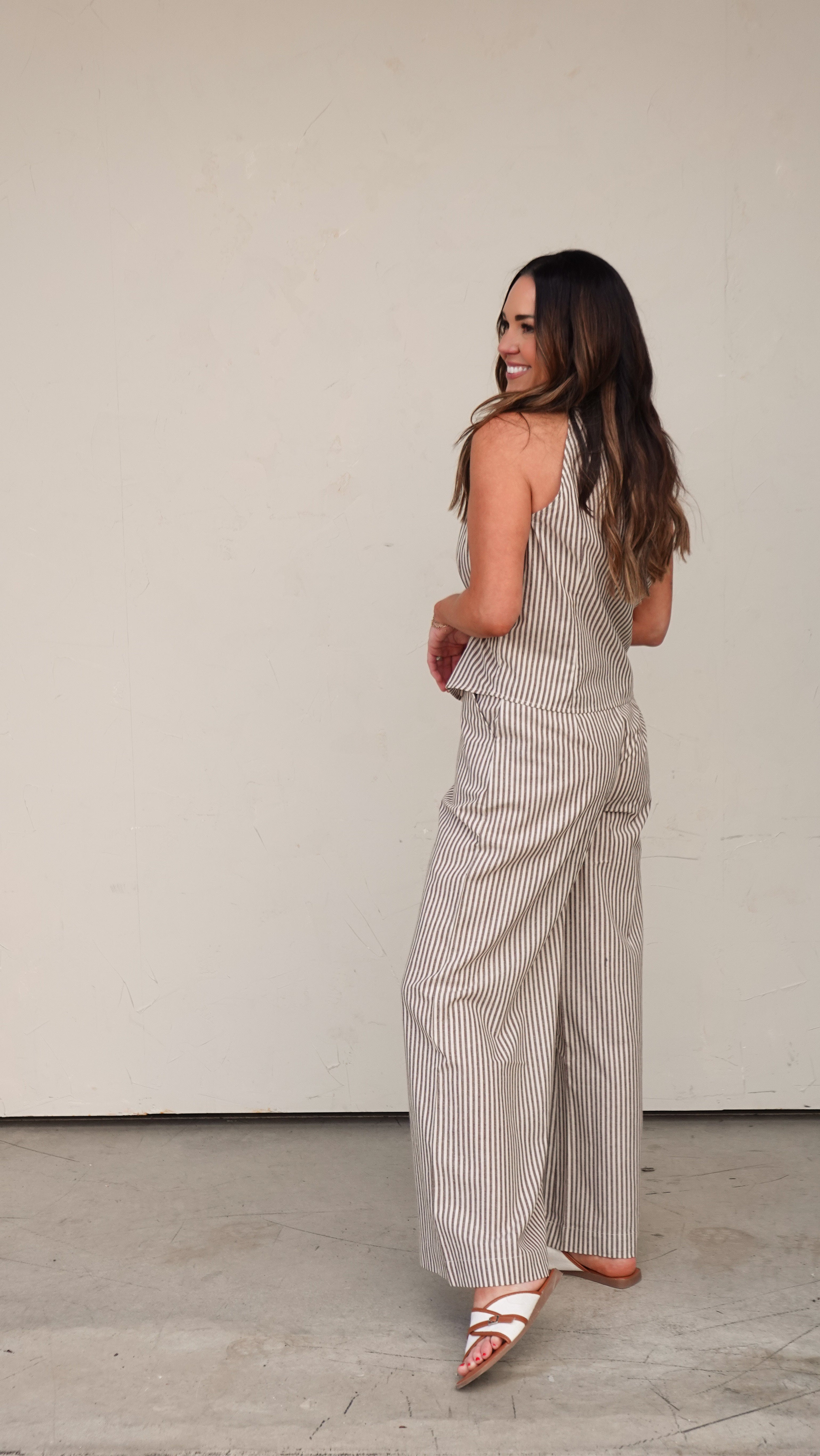 Brown Striped Wide-Leg Trouser | Elegant Women's Fashion by coolavocek