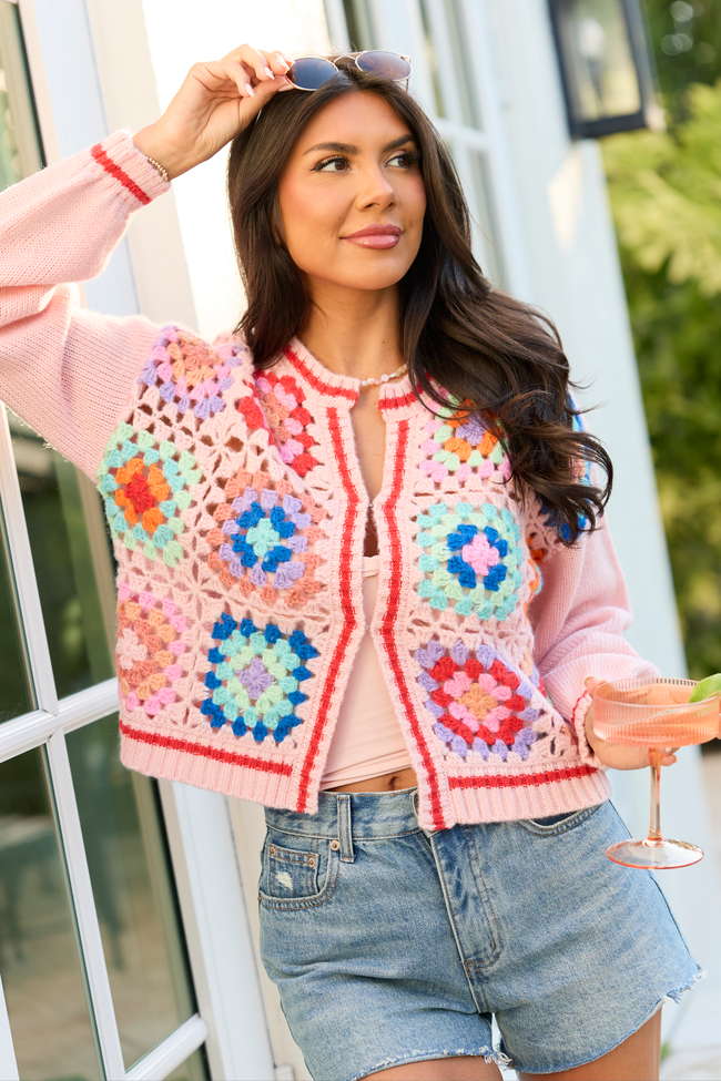 Emmie Pink Crochet Open Cardigan SALE | Elegant Women's Fashion by coolavocek