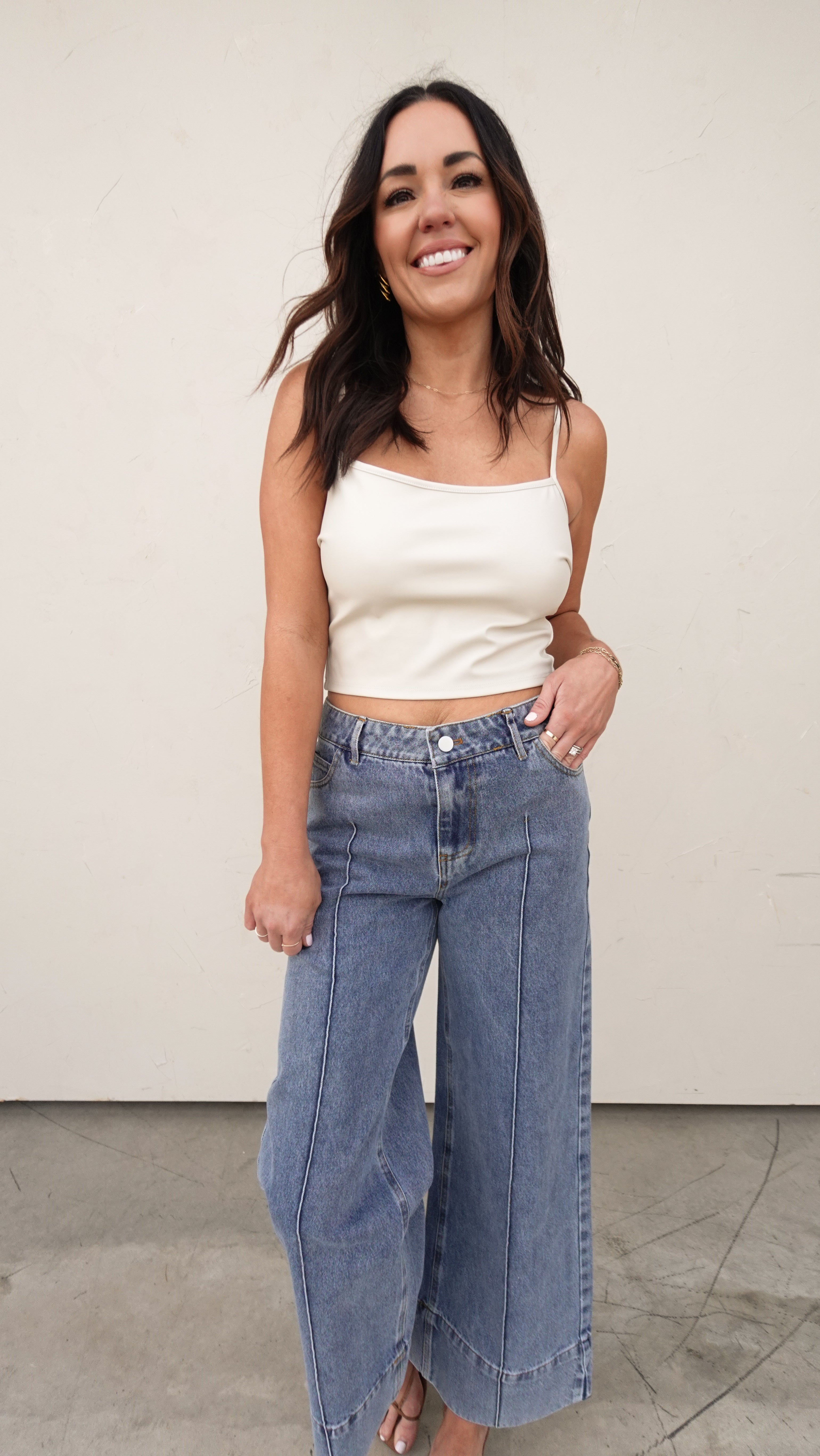 Bone Faux Leather Cropped Tank | Elegant Women's Fashion by coolavocek