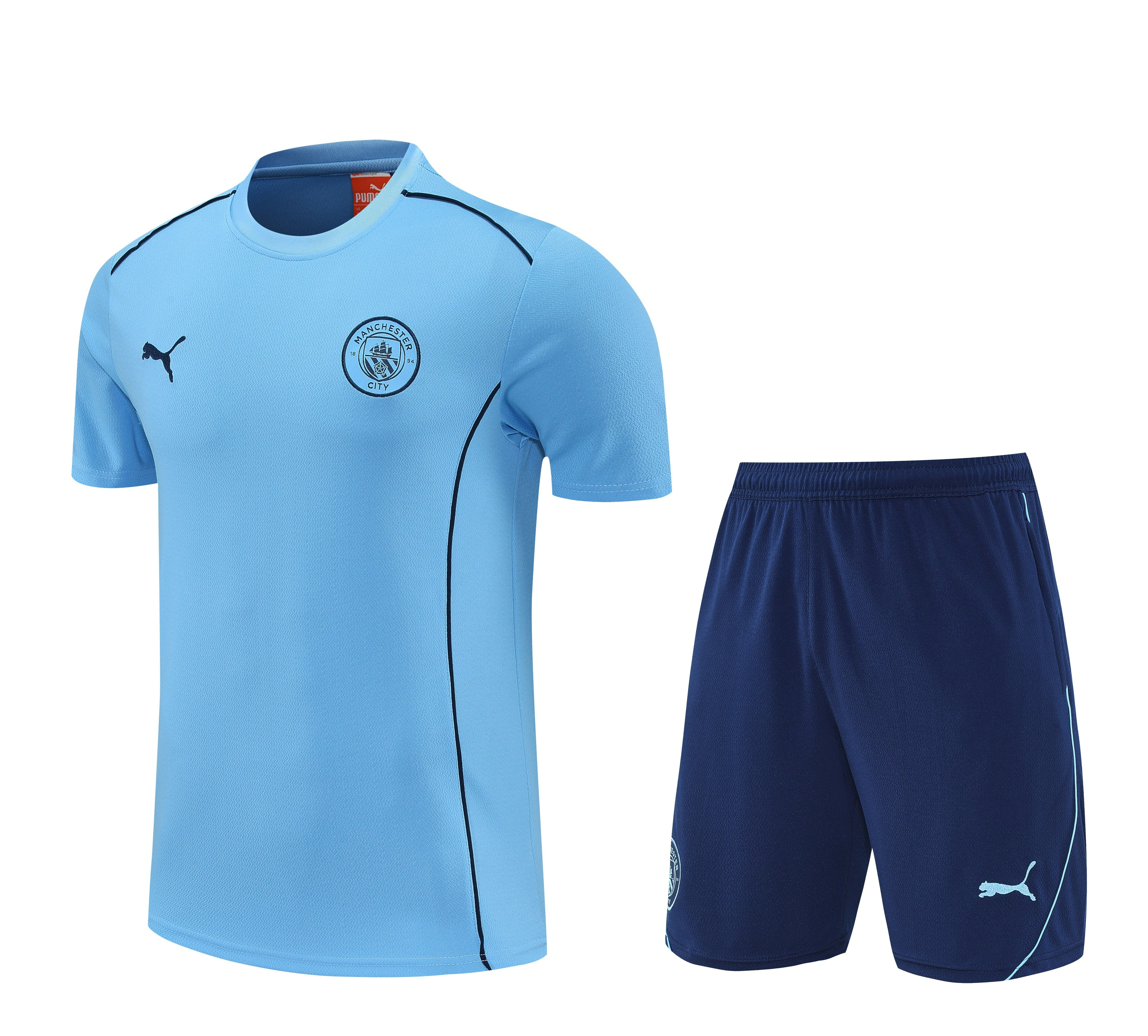 AlphaJersey-Manchester City 25-26 Short-Sleeve Training Set - Light Blue Top & Deep Blue Shorts