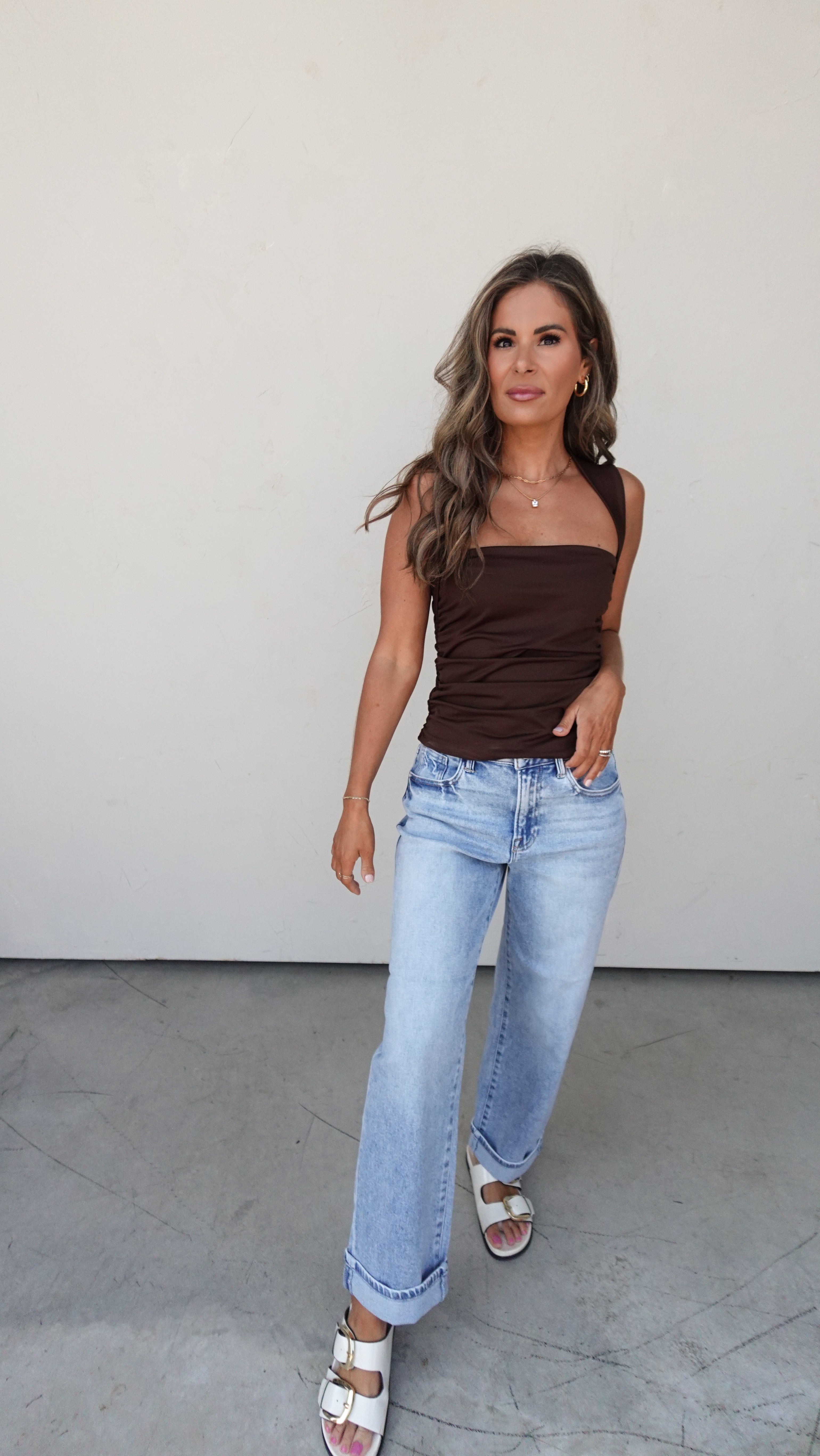 Brown Ruched Square Neck Top | Elegant Women's Fashion by coolavocek