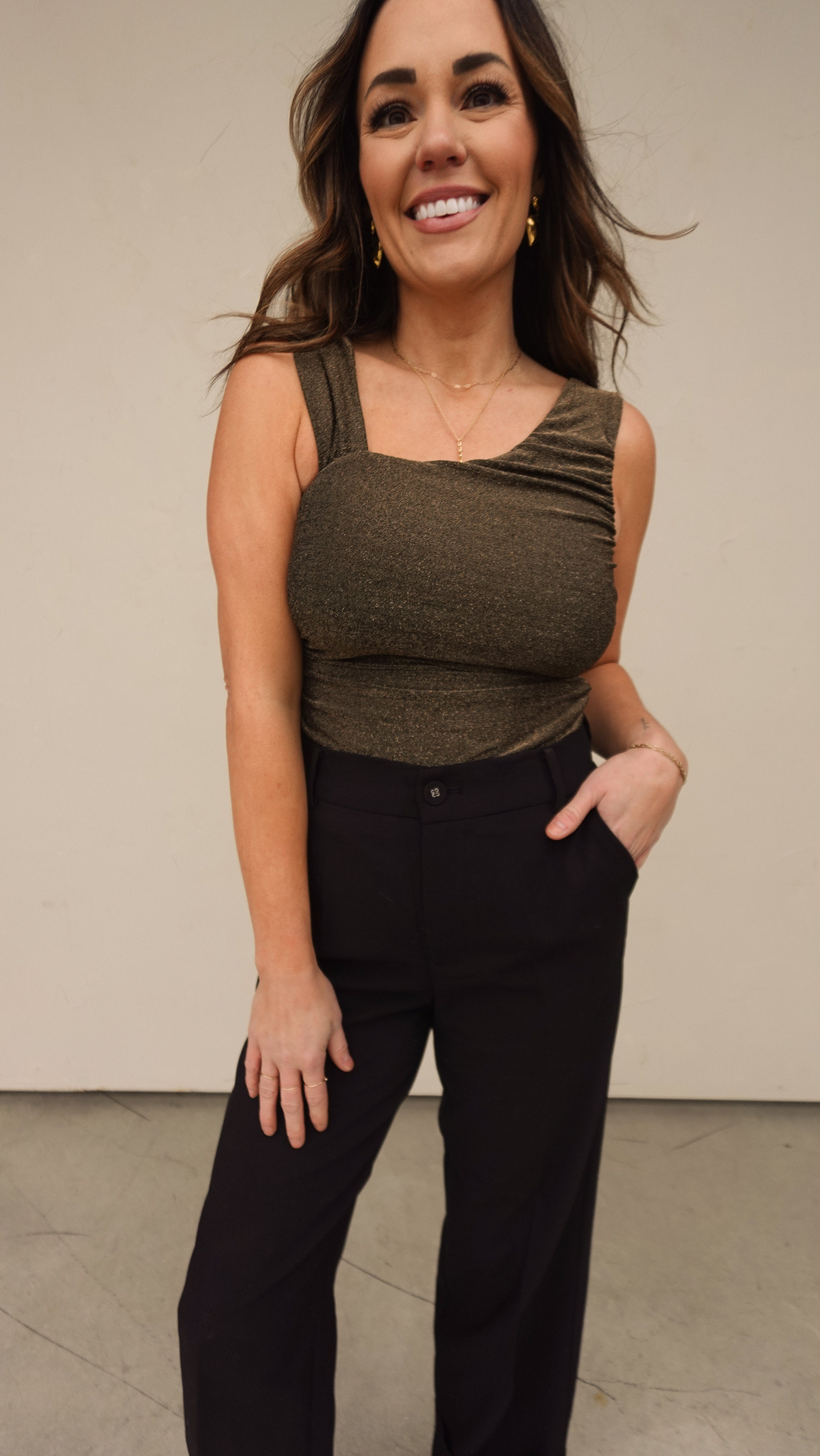Gold Metallic Asymmetrical Bodysuit | Elegant Women's Fashion by coolavocek