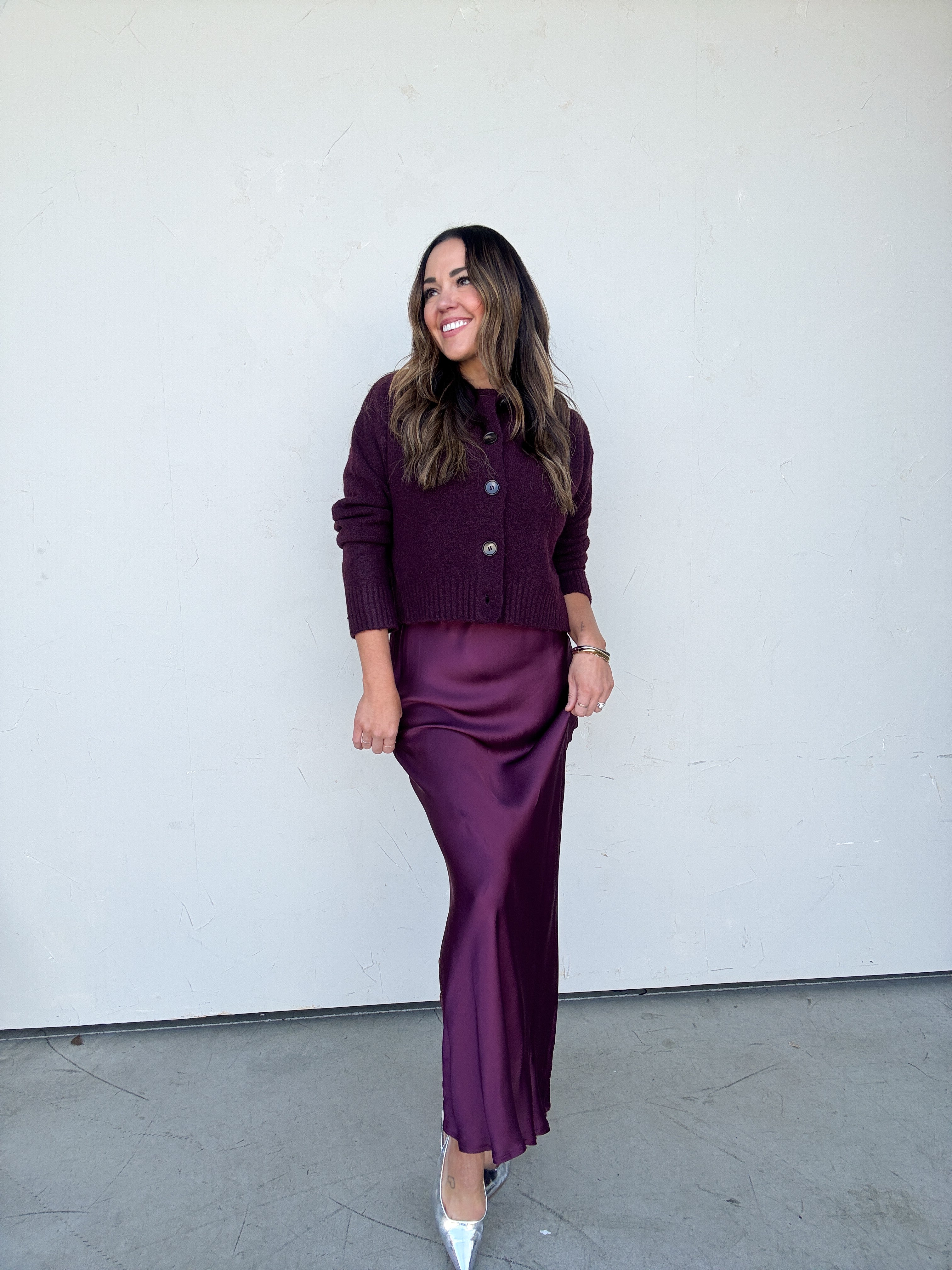 Plum Satin Maxi Skirt | Elegant Women's Fashion by coolavocek