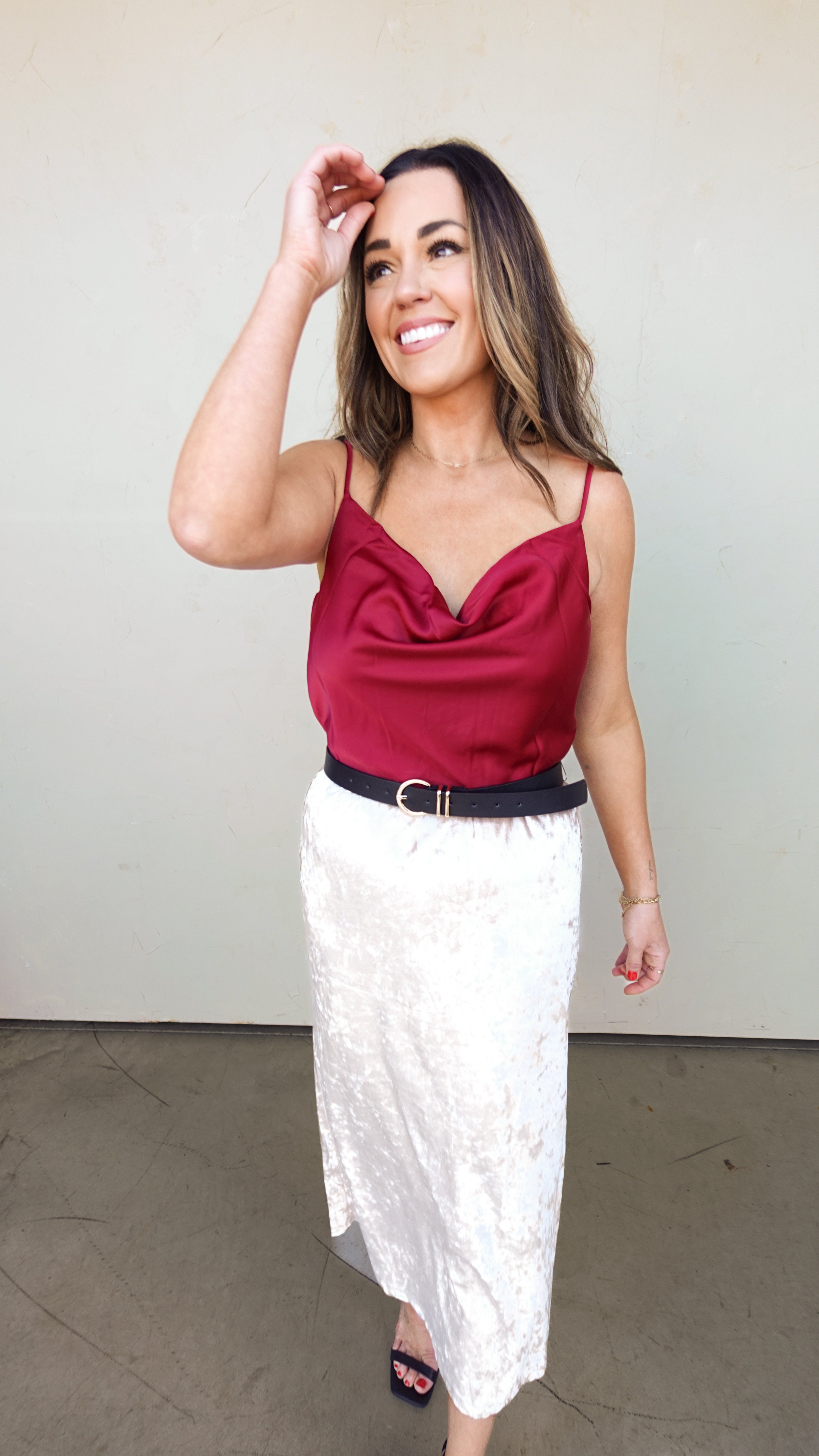 Burgundy Satin Cowl Neck Tank | Elegant Women's Fashion by coolavocek