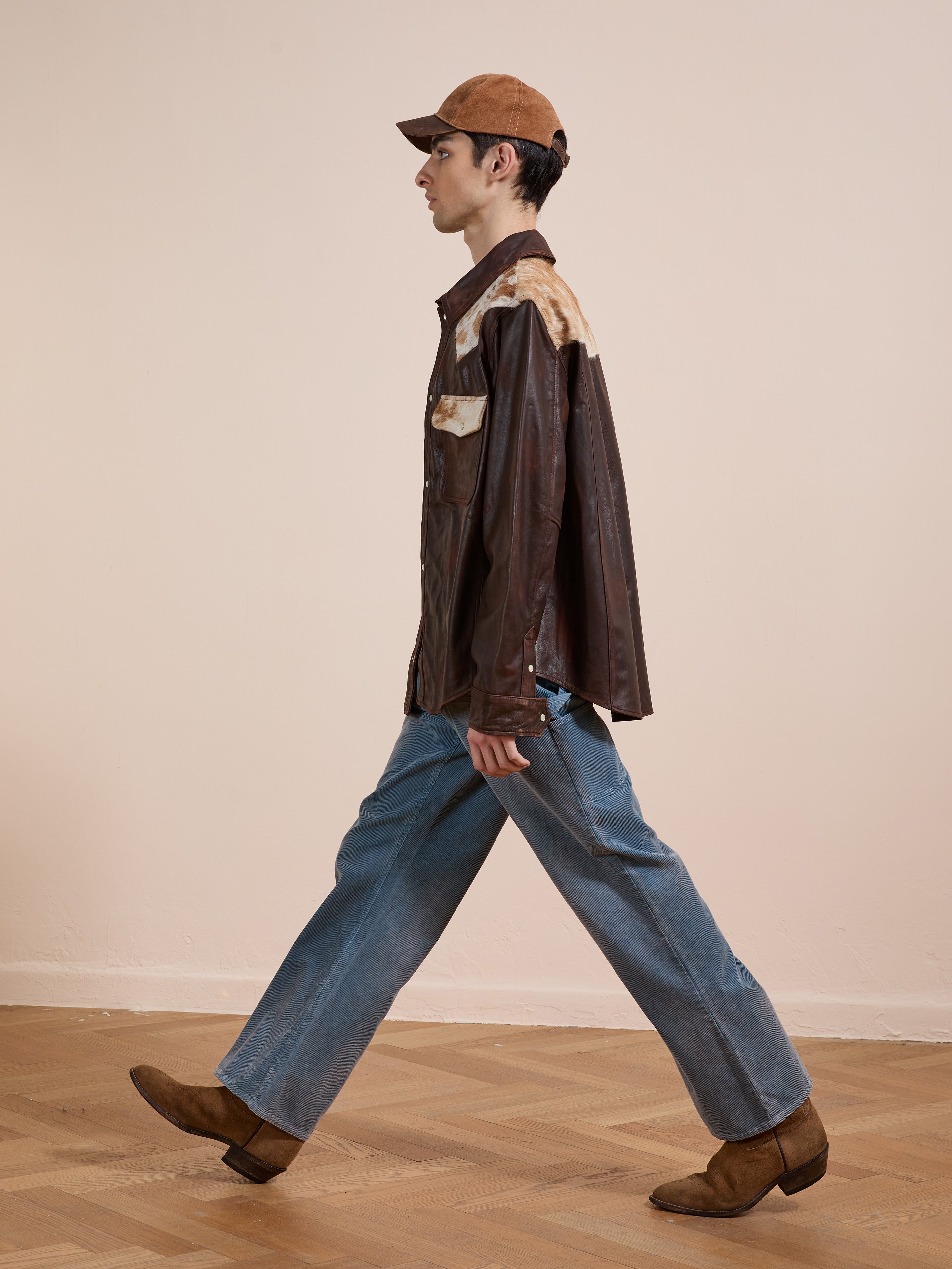 Distressed Leather Cowhide Contrast Western Shirt | Modern Menswear by yycbvcnbmmnbm