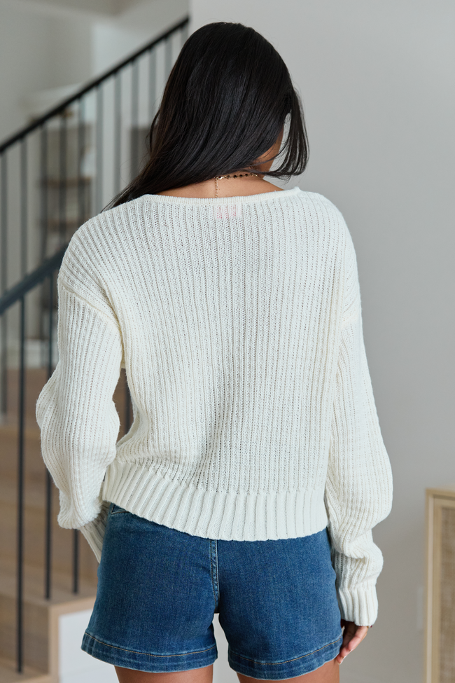 Crystal Ivory Cropped Cable Crewneck Sweater | Elegant Women's Fashion by coolavocek