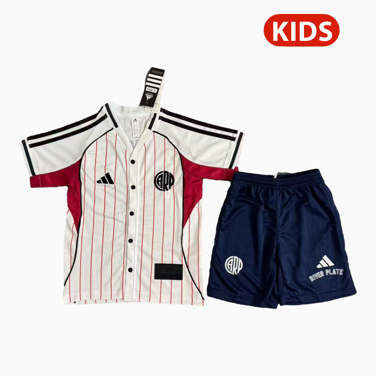 AlphaJersey-River Plate 25-26 White With Red Lines Baseball Kids Kit
