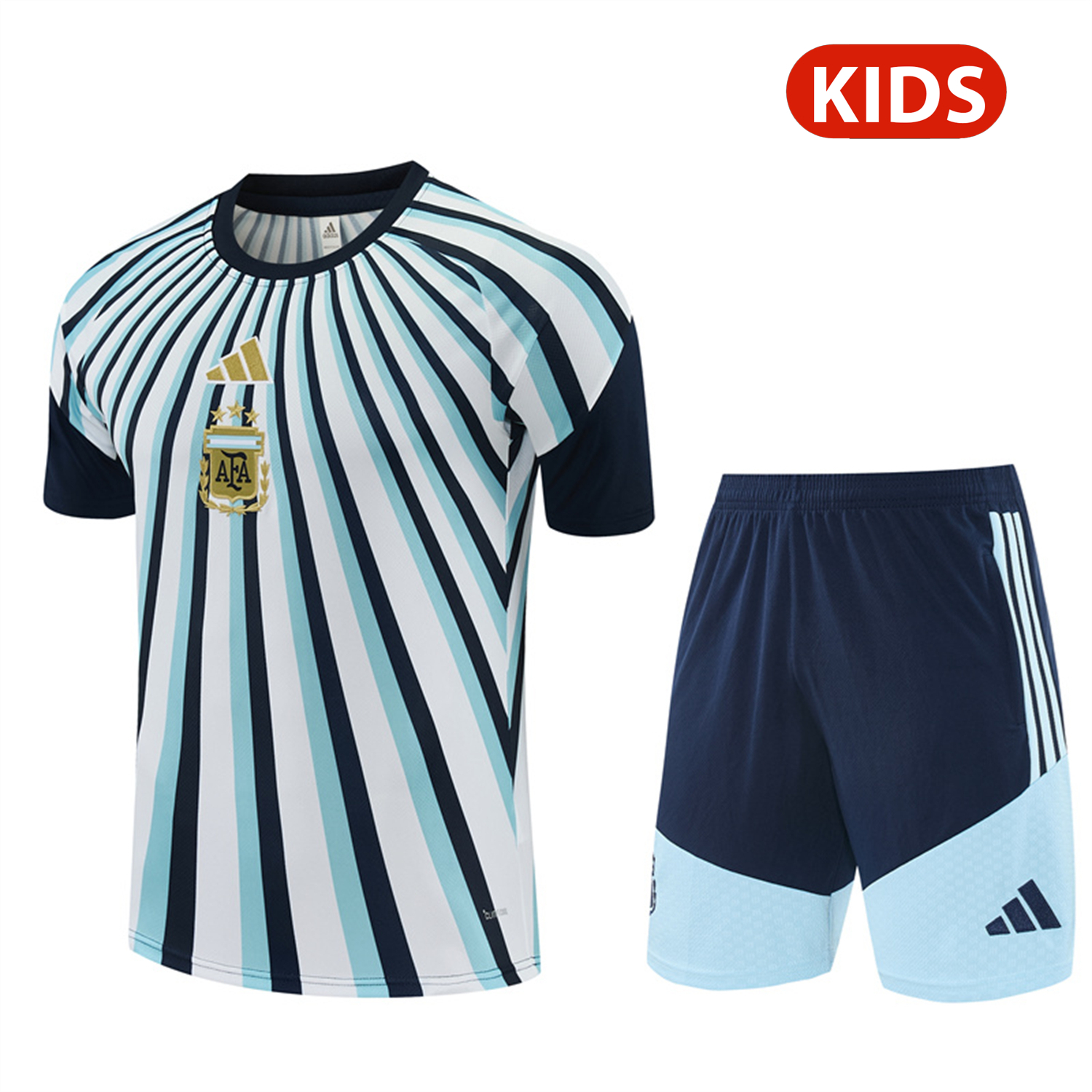 AlphaJersey-Argentina 2026 Kids Short-Sleeve Training Set - Blue Rays Top and Blue Shorts