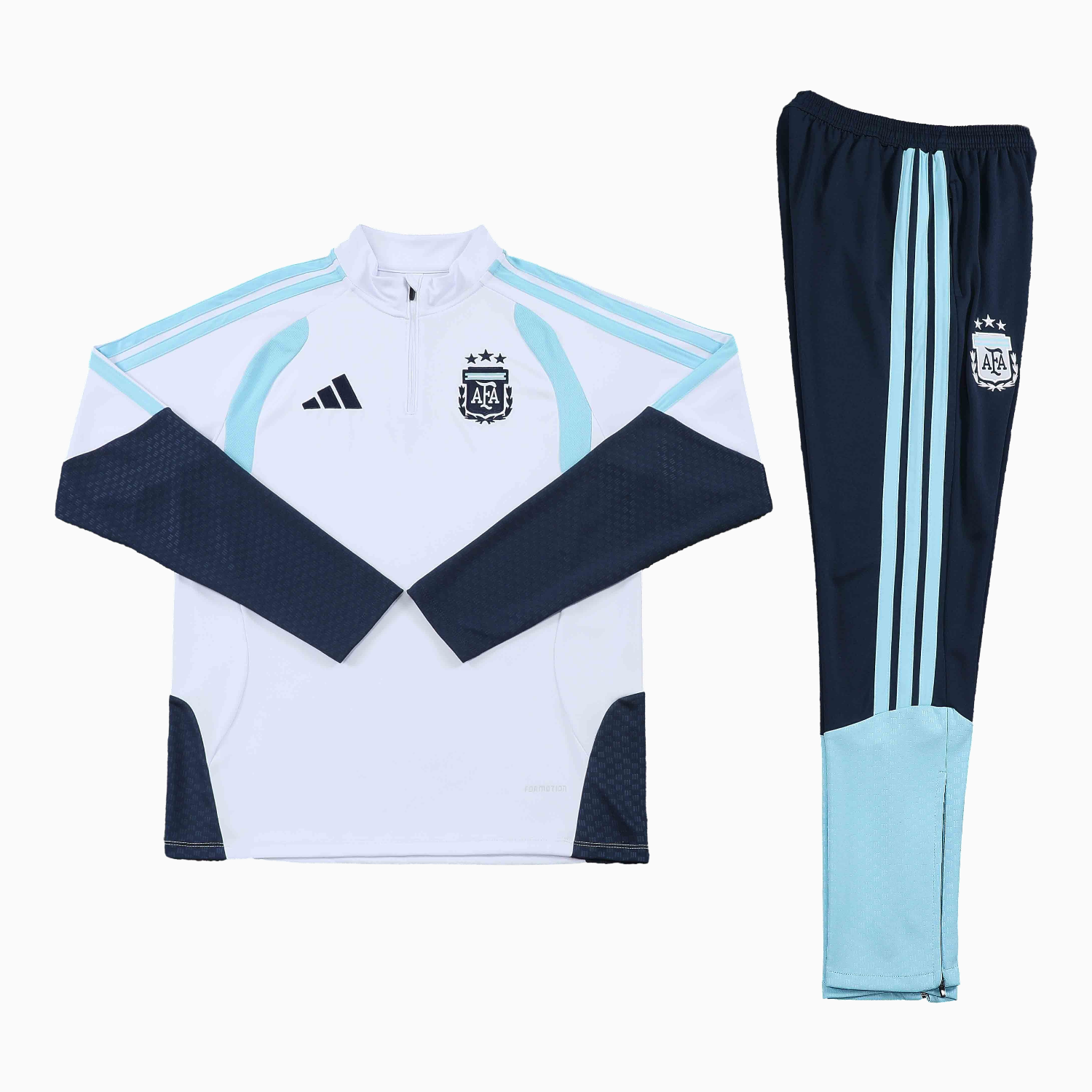 AlphaJersey-Argentina 2026 Kids Long Sleeve Training Set - White Top & Black Pants