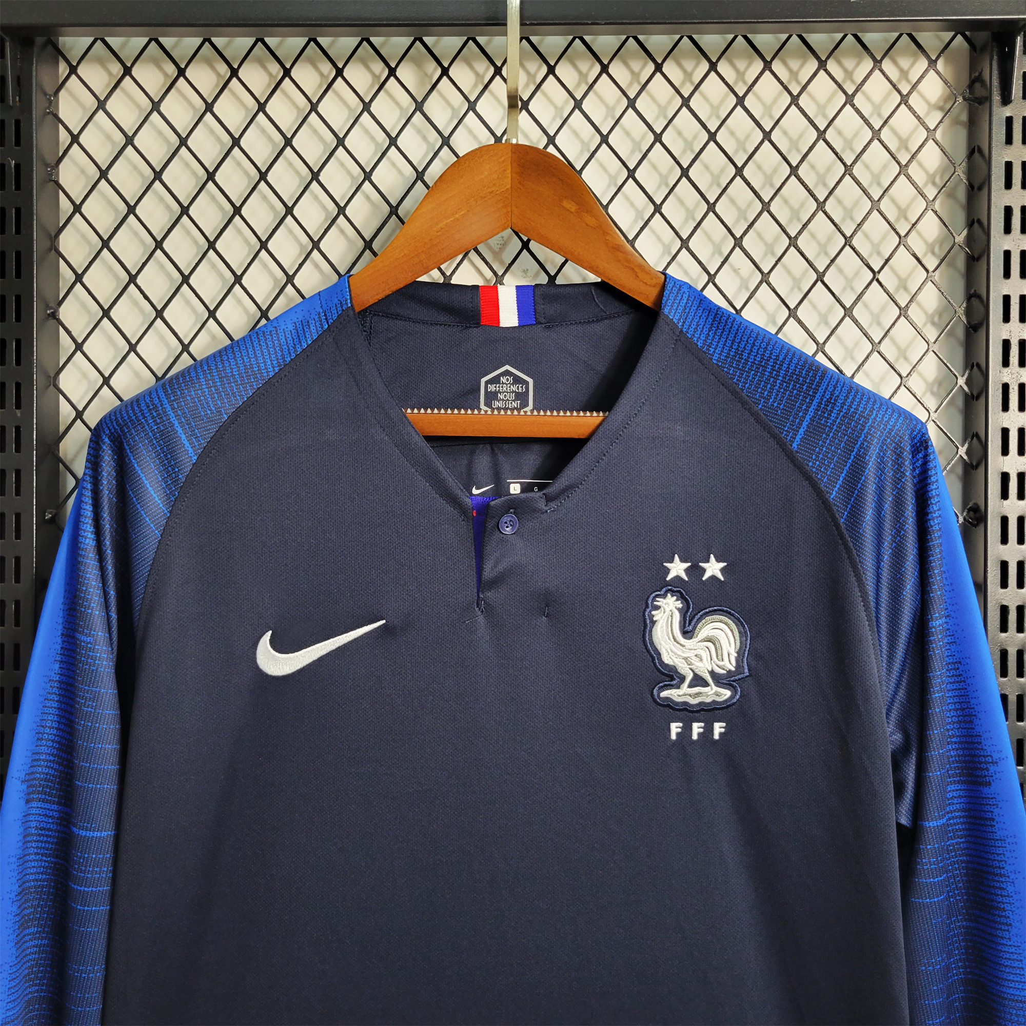 AlphaJersey-Retro France 2018 Home Stadium Long Sleeve Jersey