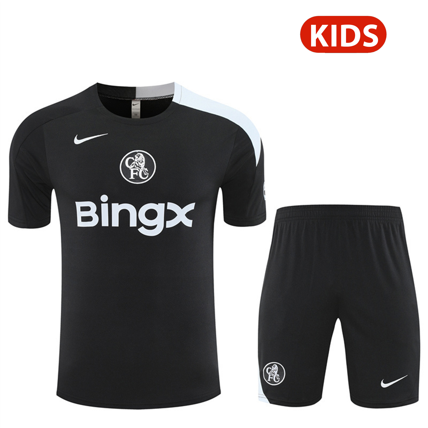 AlphaJersey-C.H.E.L.S.E.A 25-26 Kids Short-Sleeve Training Set - Black Top & Black Shorts