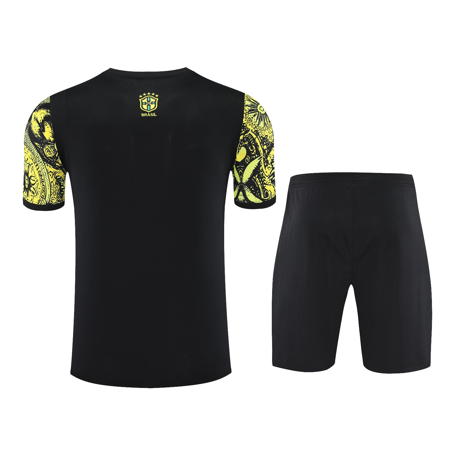 AlphaJersey-Brazil 25-26 Yellow Jesus Statue Short-Sleeve Training Set - Yellow Top & Black Shorts