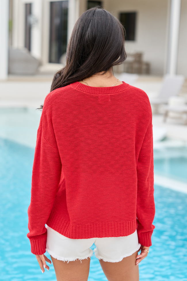 Off To The Fireworks Red America Script Striped Sweater DOORBUSTER | Elegant Women's Fashion by coolavocek