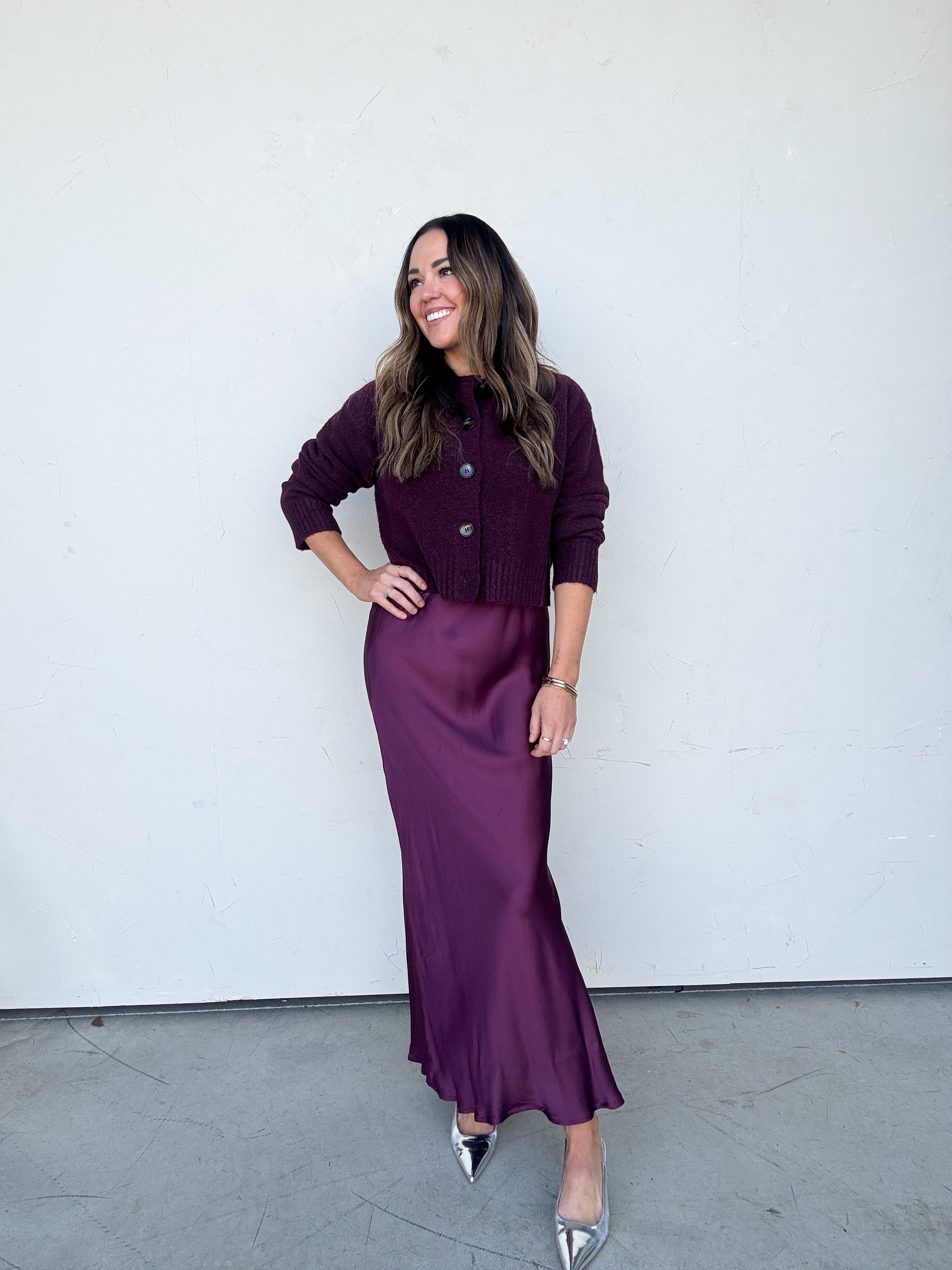 Plum Satin Maxi Skirt | Elegant Women's Fashion by coolavocek