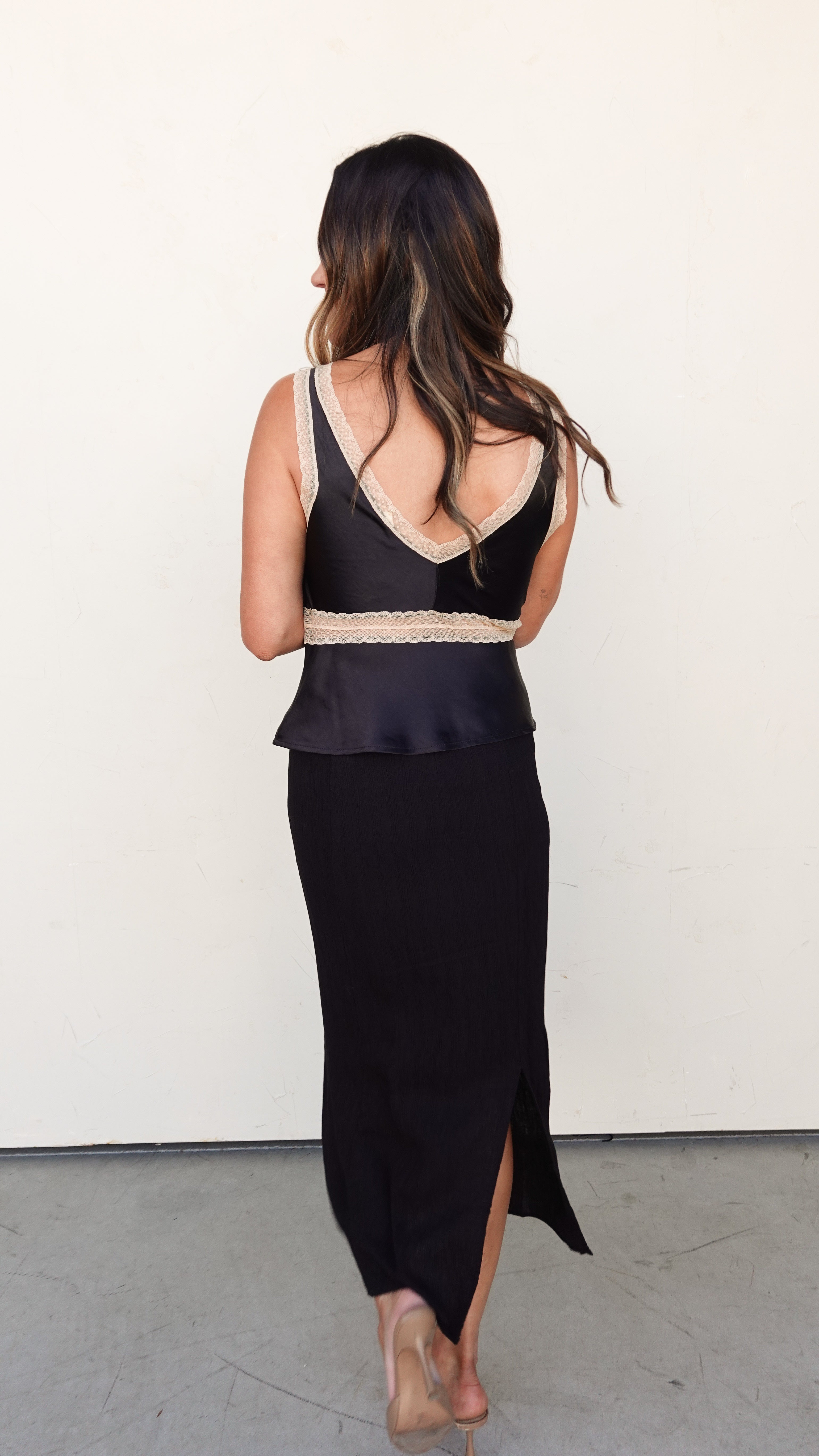 Black Satin Top with Ivory Lace | Elegant Women's Fashion by coolavocek