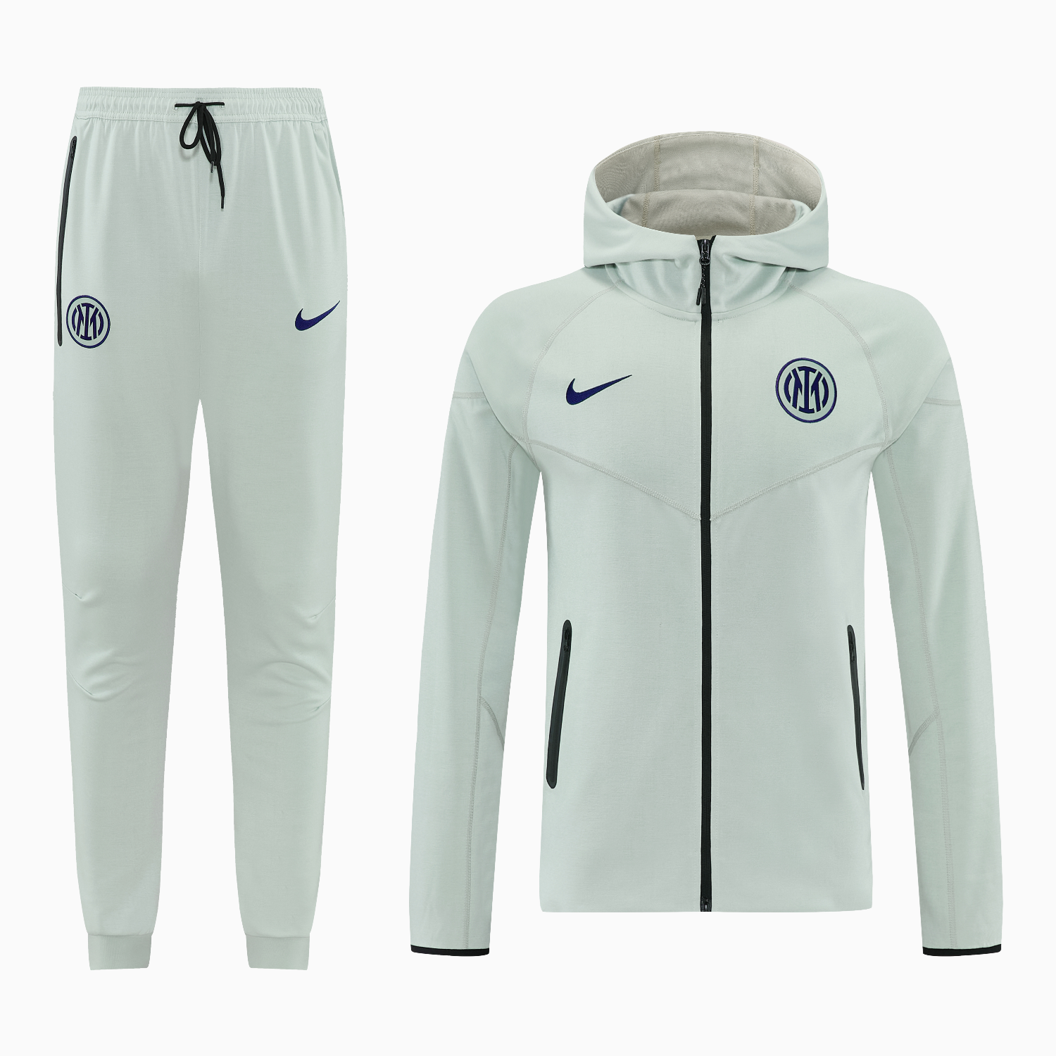 AlphaJersey-Inter Milan 25-26 Hooded Windbreaker Training Set - Grey Green Top & Pants