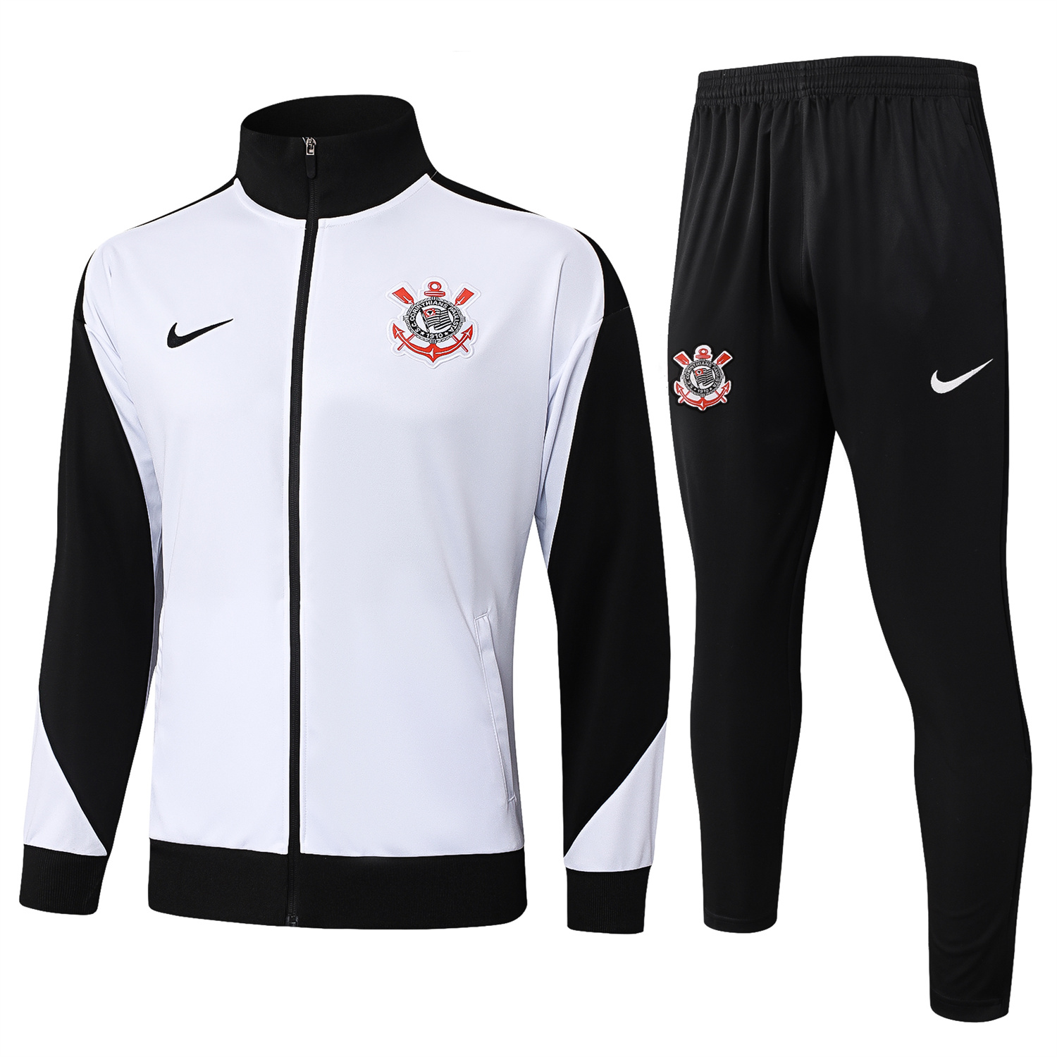 AlphaJersey-Corinthians 25-26 Jacket Training Tracksuit - White Jackets & Black Pants